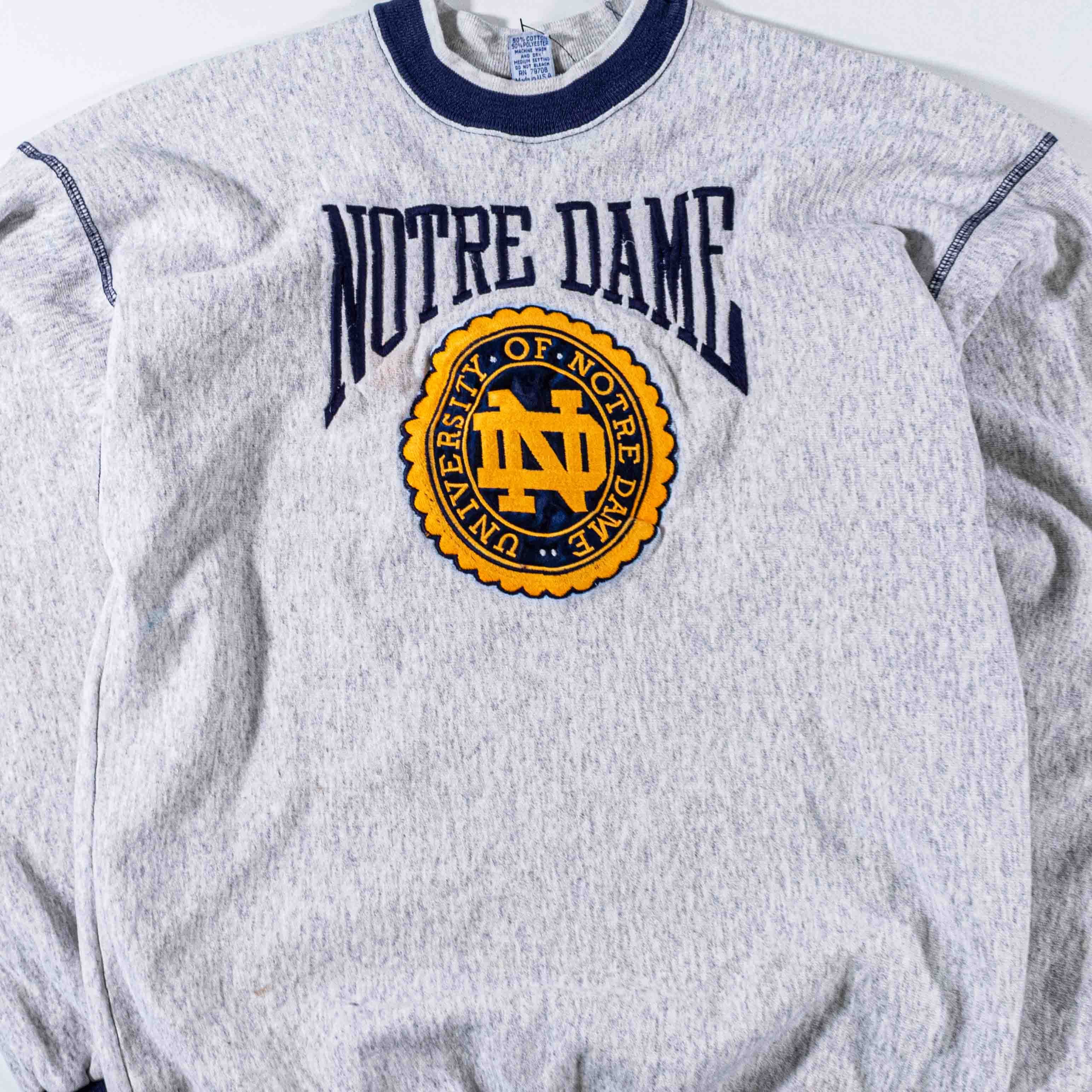Vintage VTG 90s Notre Dame Sweatshirt The Game Ringer Distressed Size US L / EU 52-54 / 3 - 3 Thumbnail