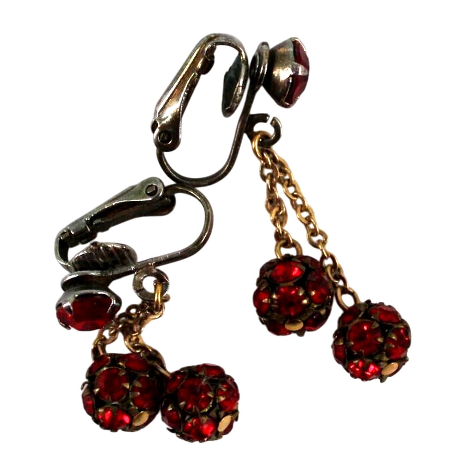 Other Vintage Red Rhinestone Dangle Earrings • Prong Set • 1-1/2" Size ONE SIZE - 2 Thumbnail