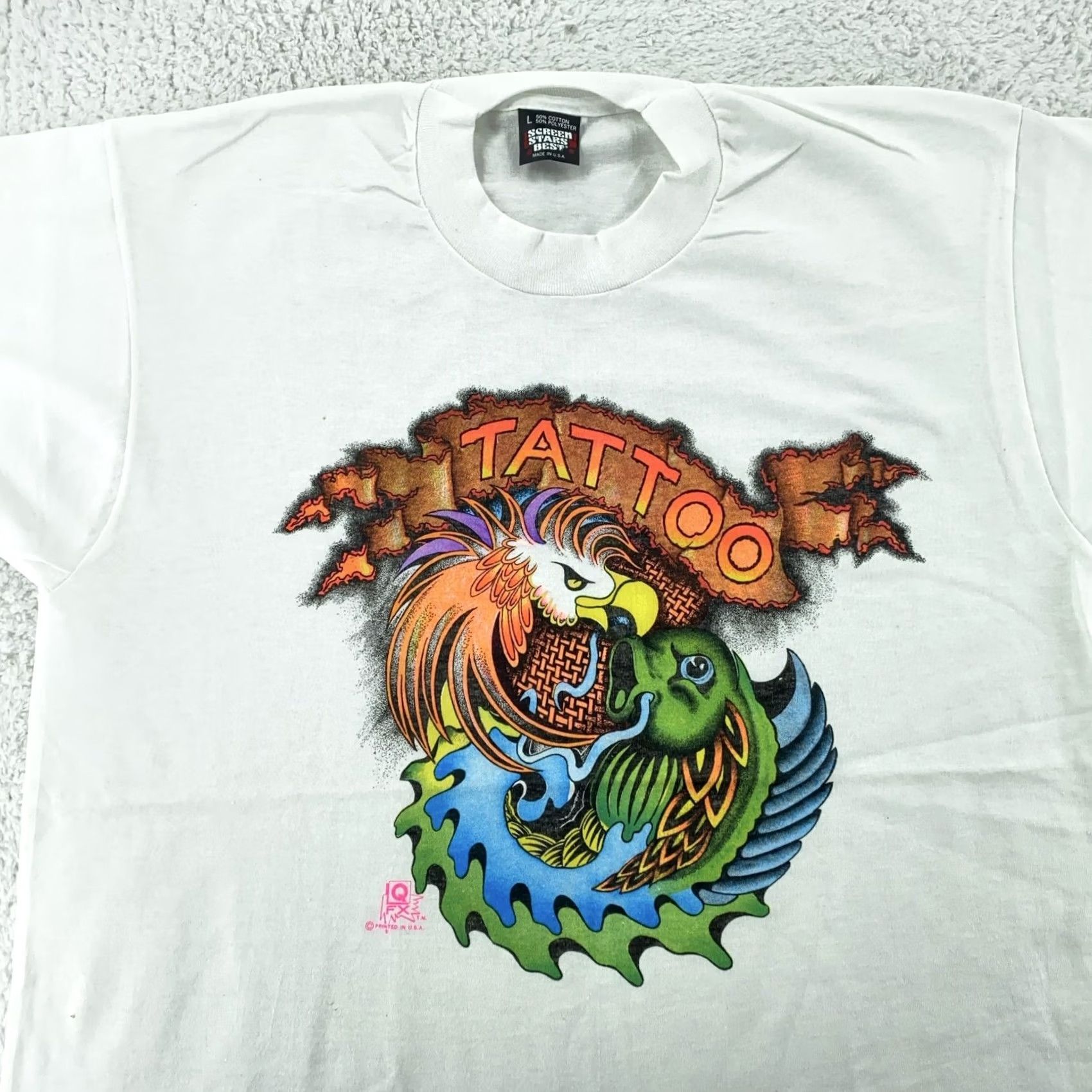 Vintage VINTAGE Screen Stars Best Tattoo Shirt Mens M/L White Phoenix Dragon Graphic Made USA 90s QFX Tee Size US M / EU 48-50 / 2 - 2 Thumbnail
