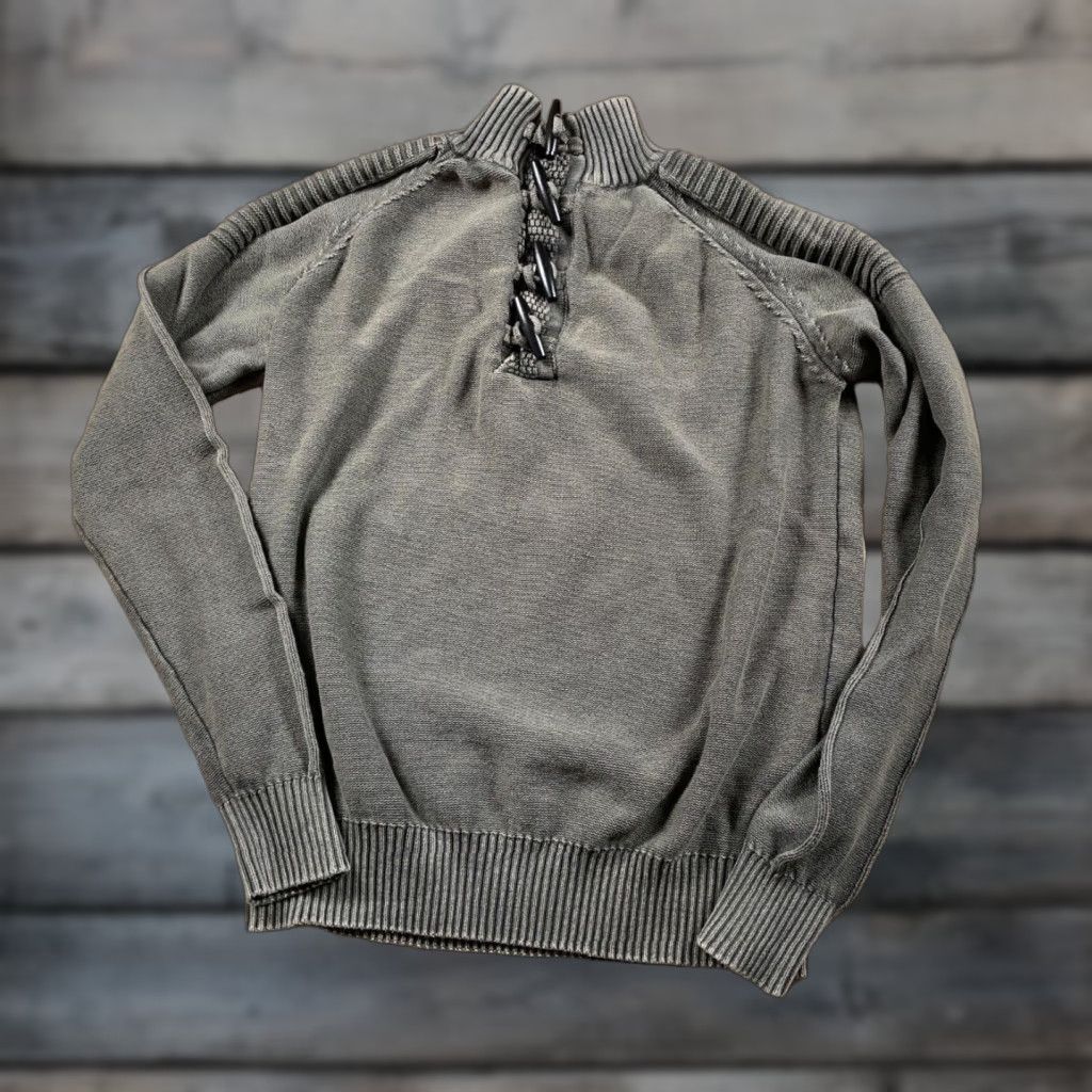 Vintage VINTAGE Buckle Mock Neck Sweater Women's Large Washed Green Chunky Knit 90s Preppy Size L / US 10 / IT 46 - 1 Thumbnail