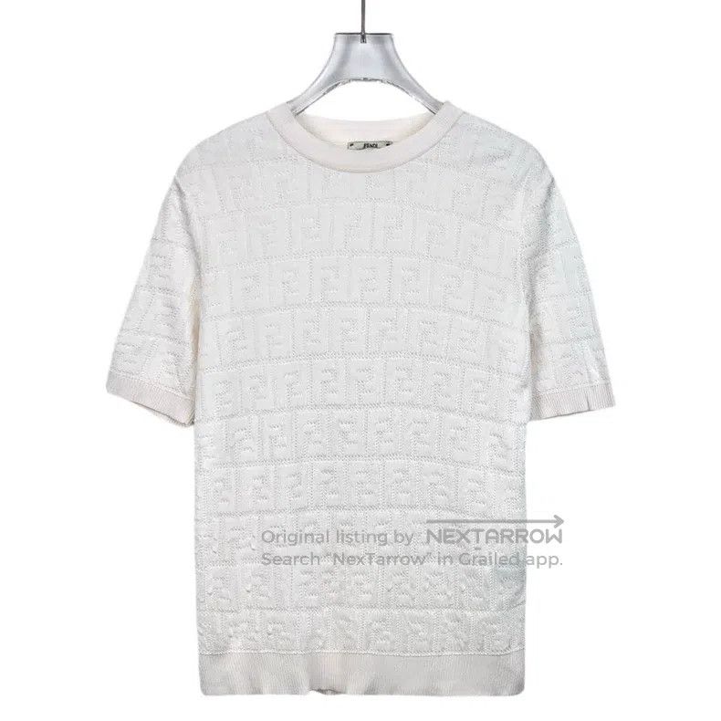 Fendi Fendi White Logo Letter Full Print Cotton Knit Short Sleev Size M / US 6-8 / IT 42-44 - 1 Thumbnail