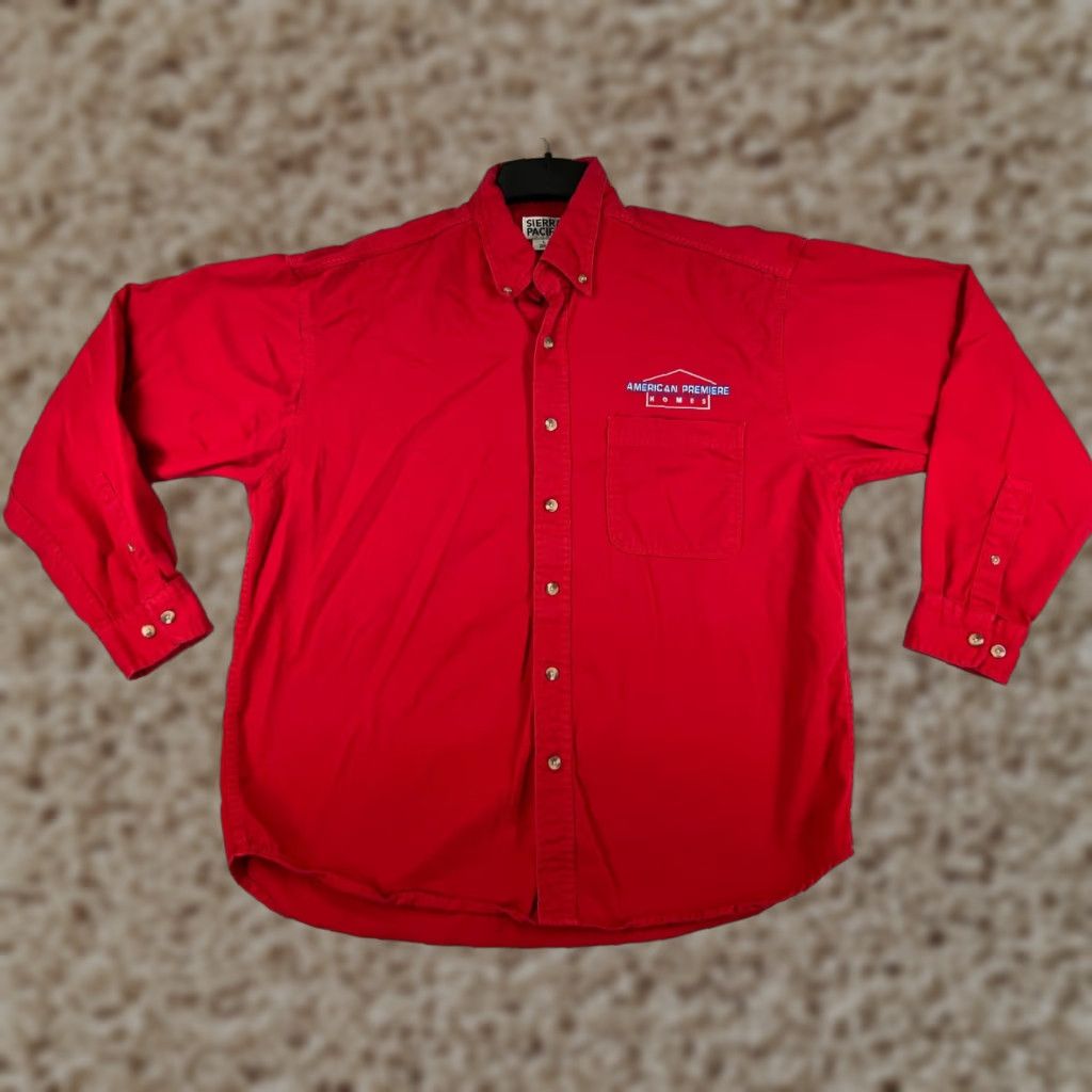 Vintage Sierra Pacific Shirt Mens Large Red Solid 100% Cotton Twill Long Sleeve Button-Up Shirt With Pocket Size US L / EU 52-54 / 3 - 1 Thumbnail