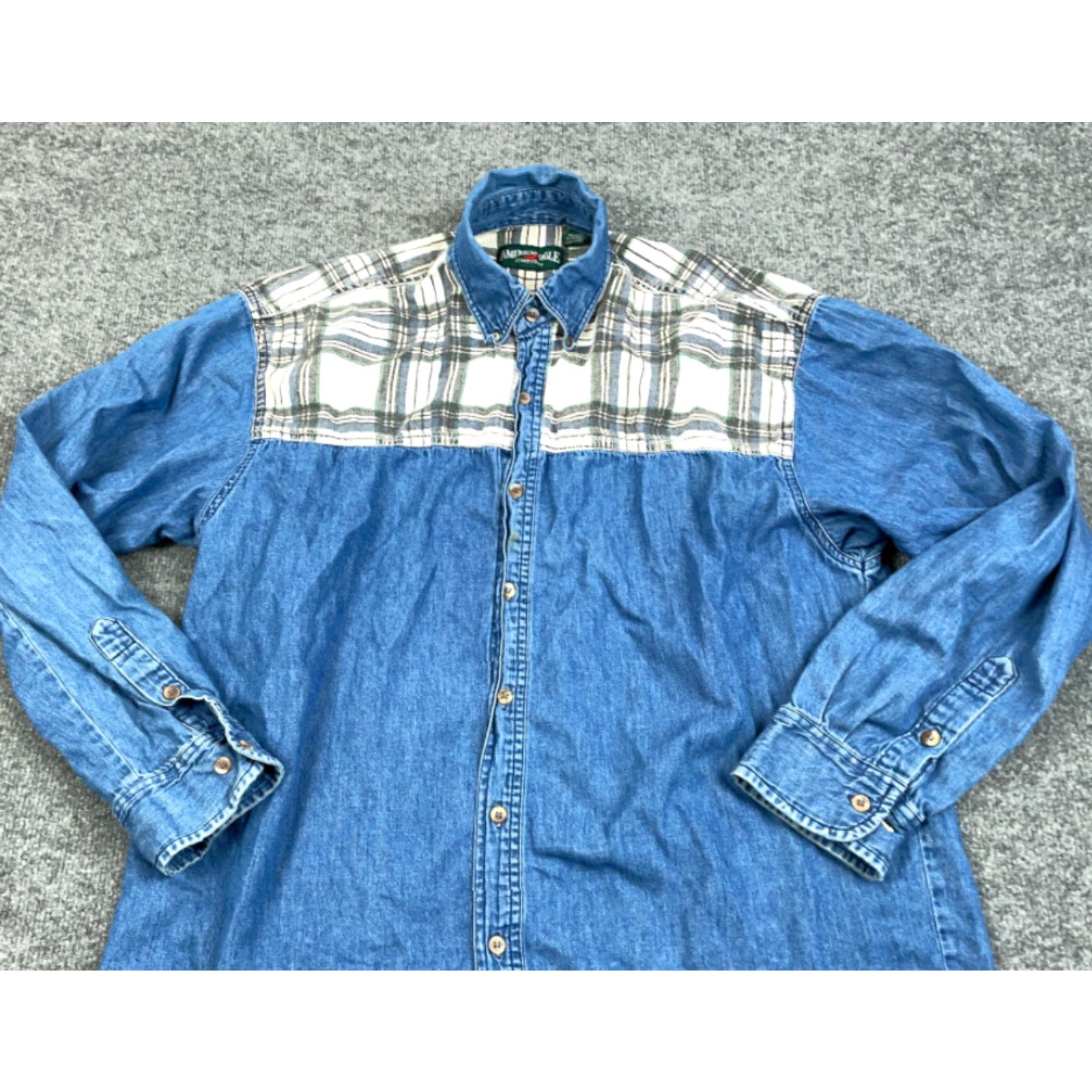 American Eagle Outfitters VINTAGE American Eagle Outfitters Denim Shirt Adult Large Blue Plaid Trim 90s Grunge Mens Shirt Size US L / EU 52-54 / 3 - 3 Thumbnail
