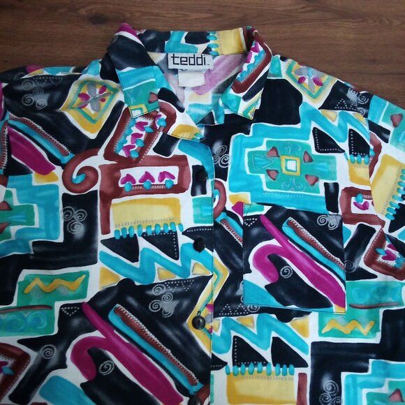 Other Vintage Teddi Abstract Geometric Button Shirt Short Sleeve Size US L / EU 52-54 / 3 - 1 Thumbnail