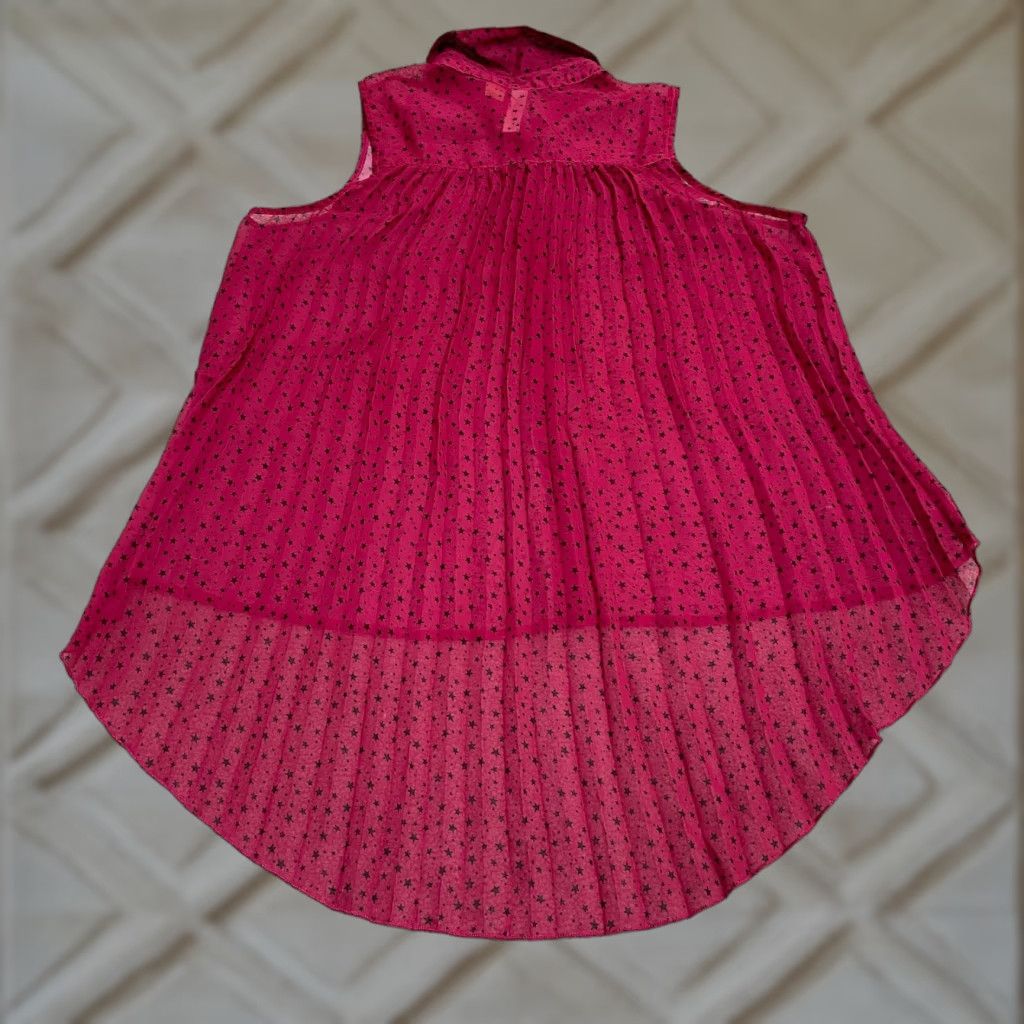 Pinko Eyeshadow Shirt Womens Large Pink Stars Button Down Pleated Sheer Hi-Lo Casual Sleeveless, Regular Fit, Color Pink, Polyester, Button, Chiffon, Lazy? Size L / US 10 / IT 46 - 1 Thumbnail