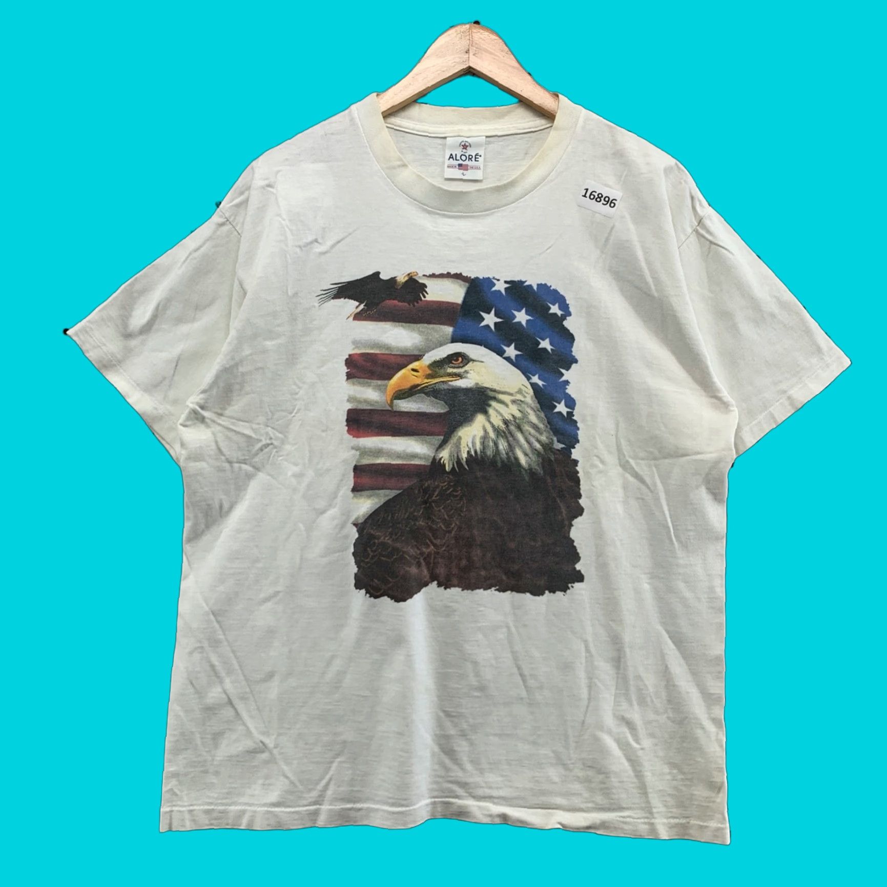 Vintage VINTAGE Alore Shirt Adult Large White Eagle USA Flag Short Sleeve Crew Neck Mens/Womens Size US L / EU 52-54 / 3 - 1 Thumbnail