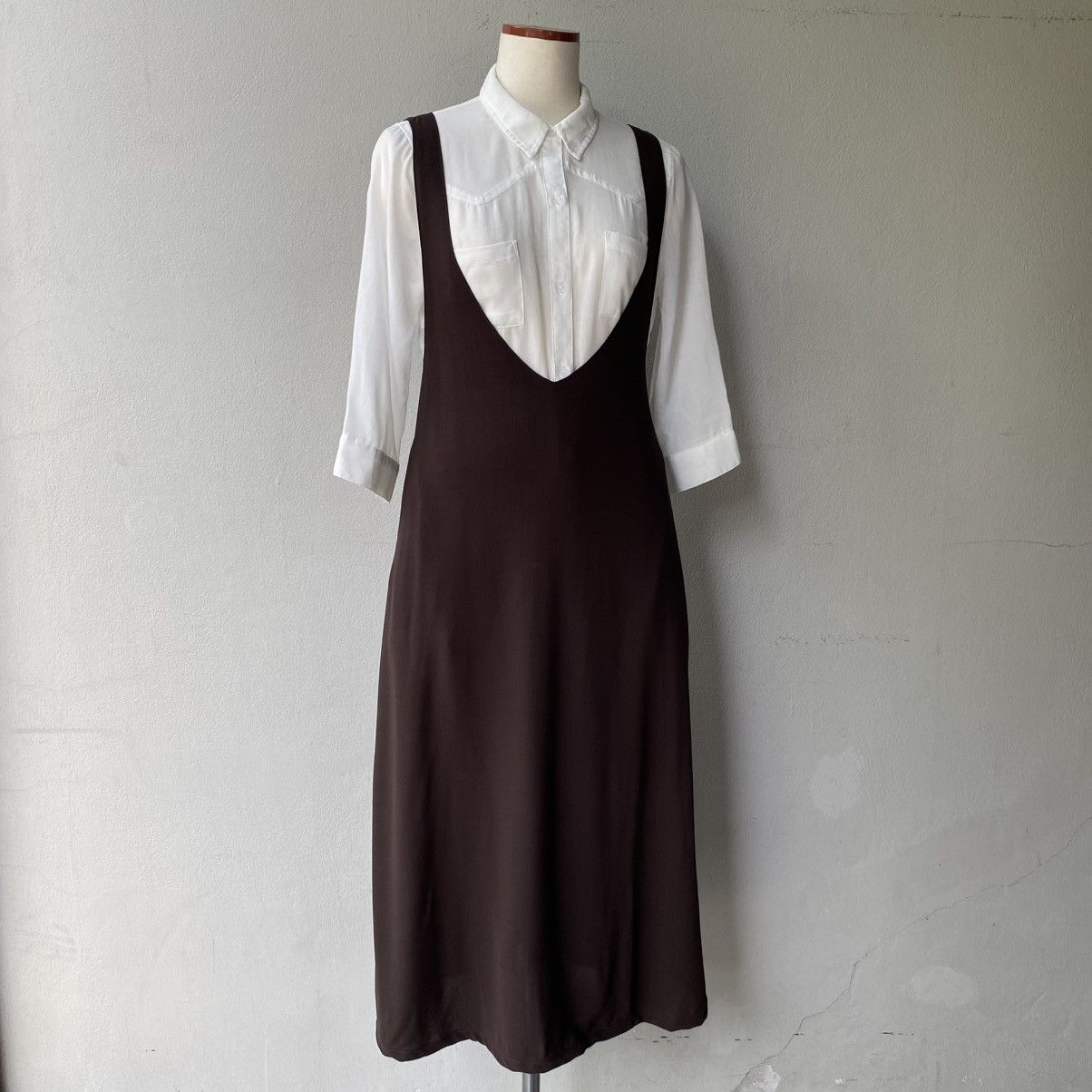 Y's Y’s Brown Deep V-Neck Sleeveless Midi Dress Size M / US 6-8 / IT 42-44 - 24 Thumbnail