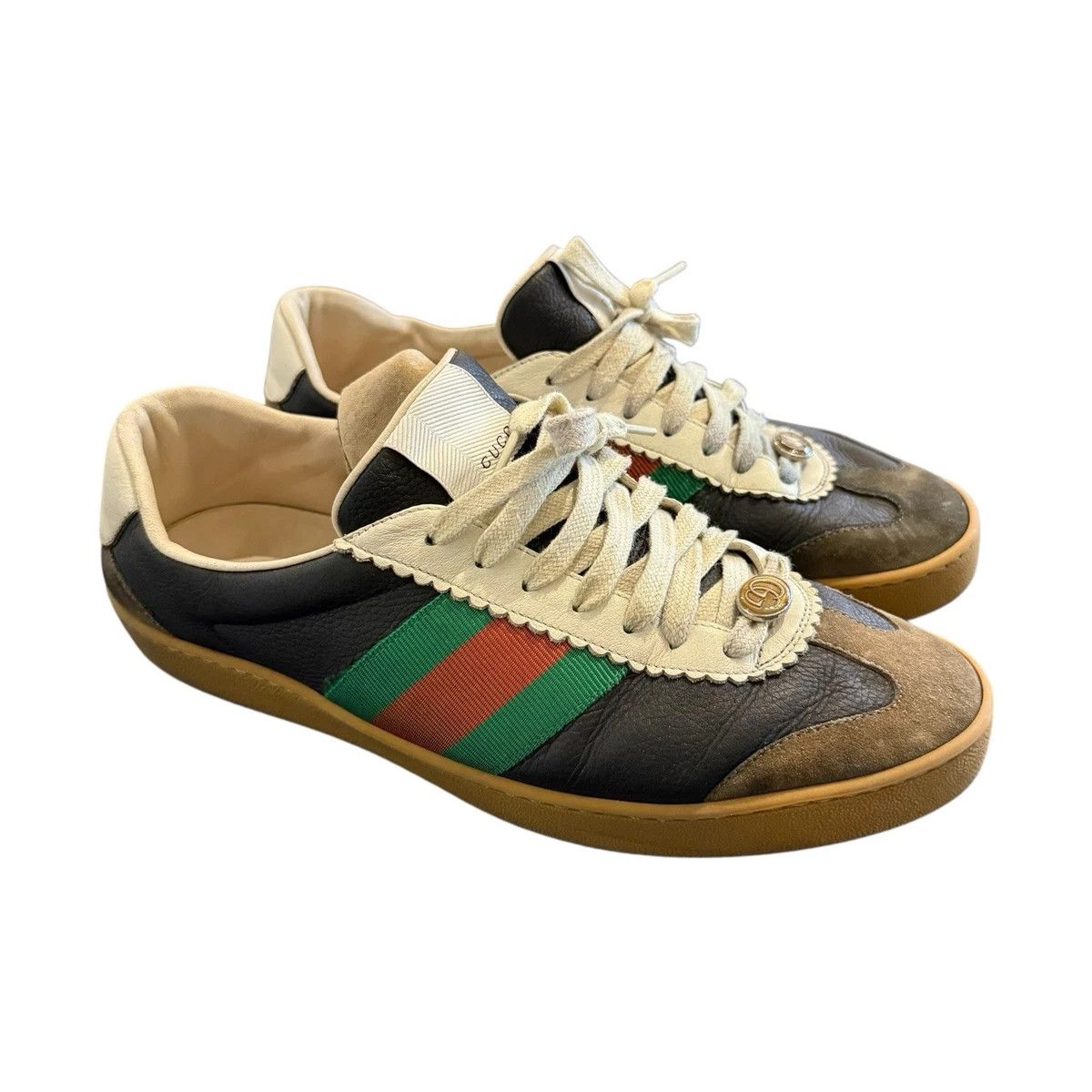 Gucci Gucci G74 Sneakers Black Leather 9 Web Gum Size US 9 / EU 42 - 1 Thumbnail