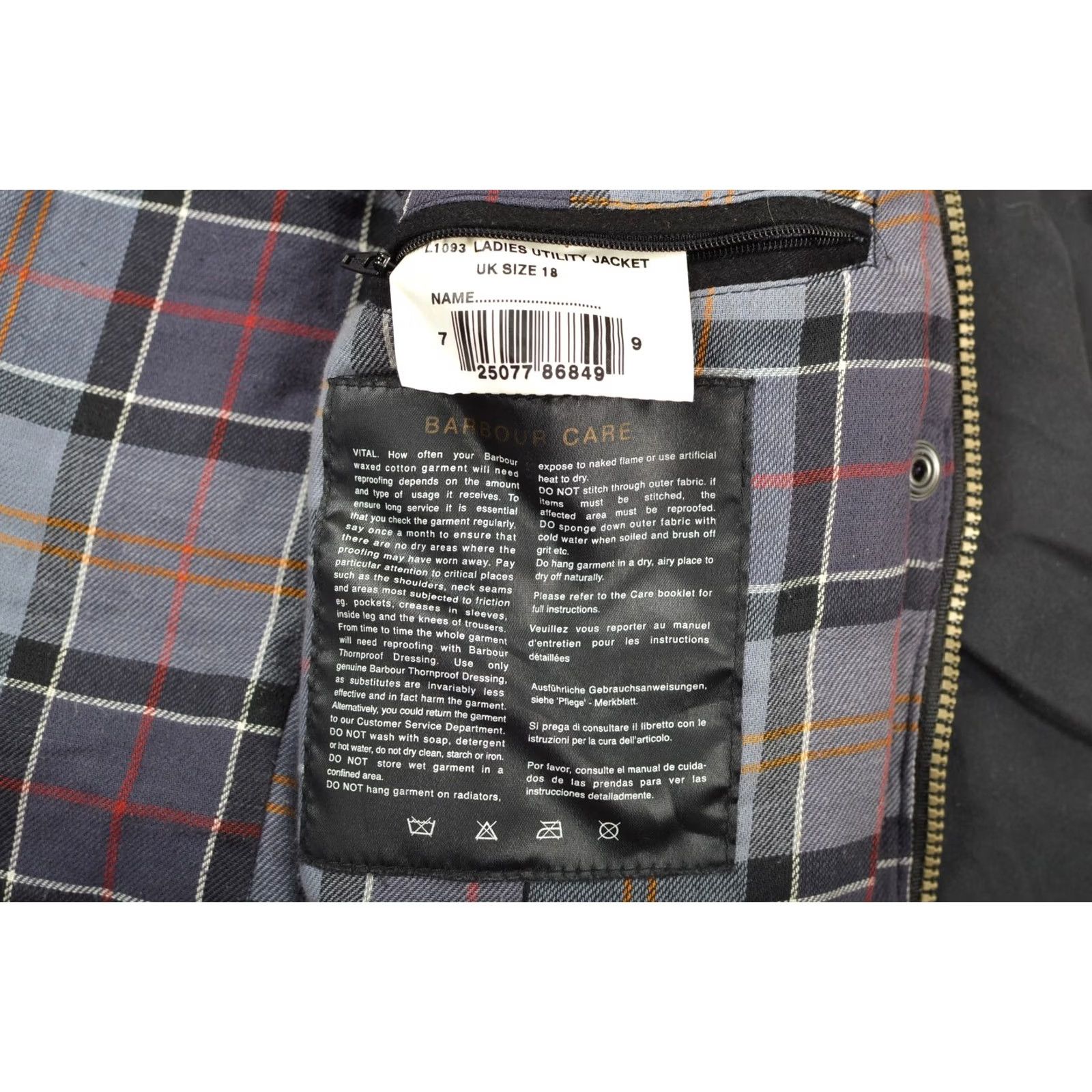 Barbour Barbour L1093 Ladies Utility Jacket Wax Cotton Tartan Size UK 18 Black Womens Jacket, Waxed Cotton, Barbour UK 18, Vintage? Size XXL / US 16-18 / IT 52-54 - 7 Thumbnail