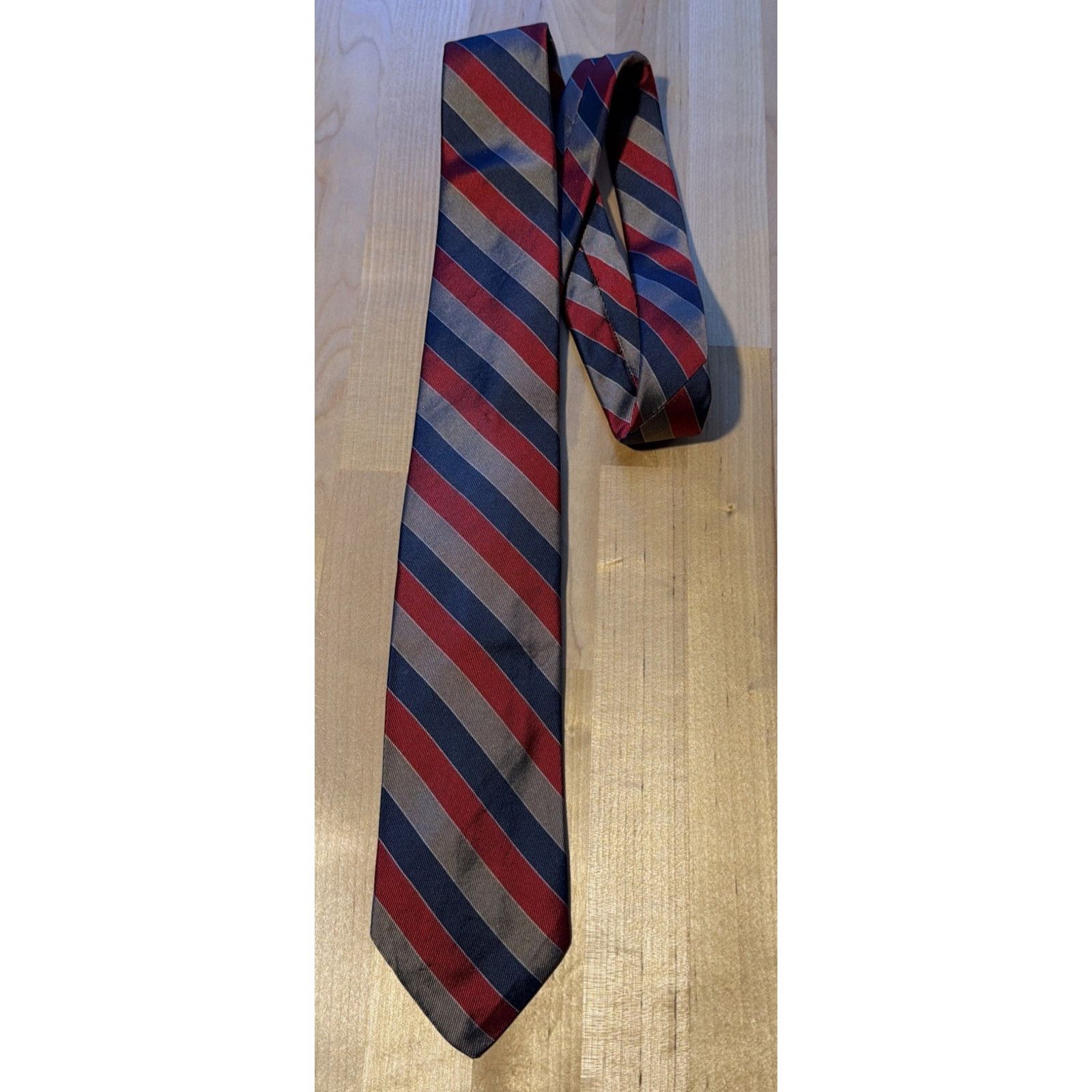 Robert Talbott Robert Talbott Hand Sewn Tie Blue Red Gray Striped Silk Size ONE SIZE - 4 Thumbnail