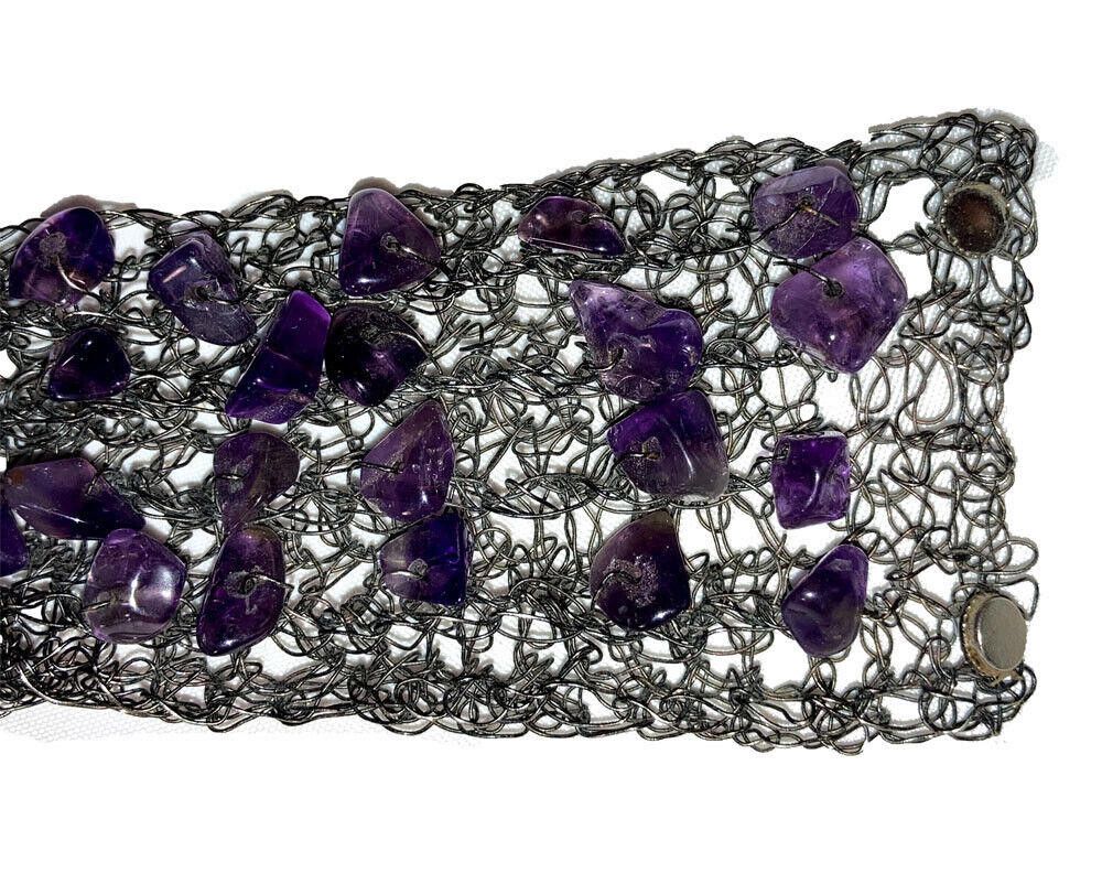 Handmade Artisan Hand Made Purple Amethyst Woven Wire Bracelet Size ONE SIZE - 4 Thumbnail