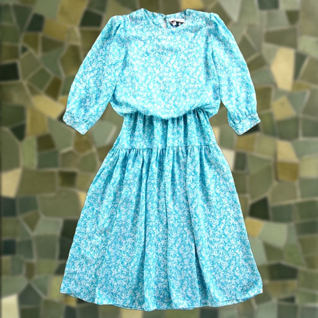 Vintage VTG Marchiondo Of California Blue White Floral 3/4 Sleeve Sheath Dress M-L Womens Size M / US 6-8 / IT 42-44 - 1 Thumbnail
