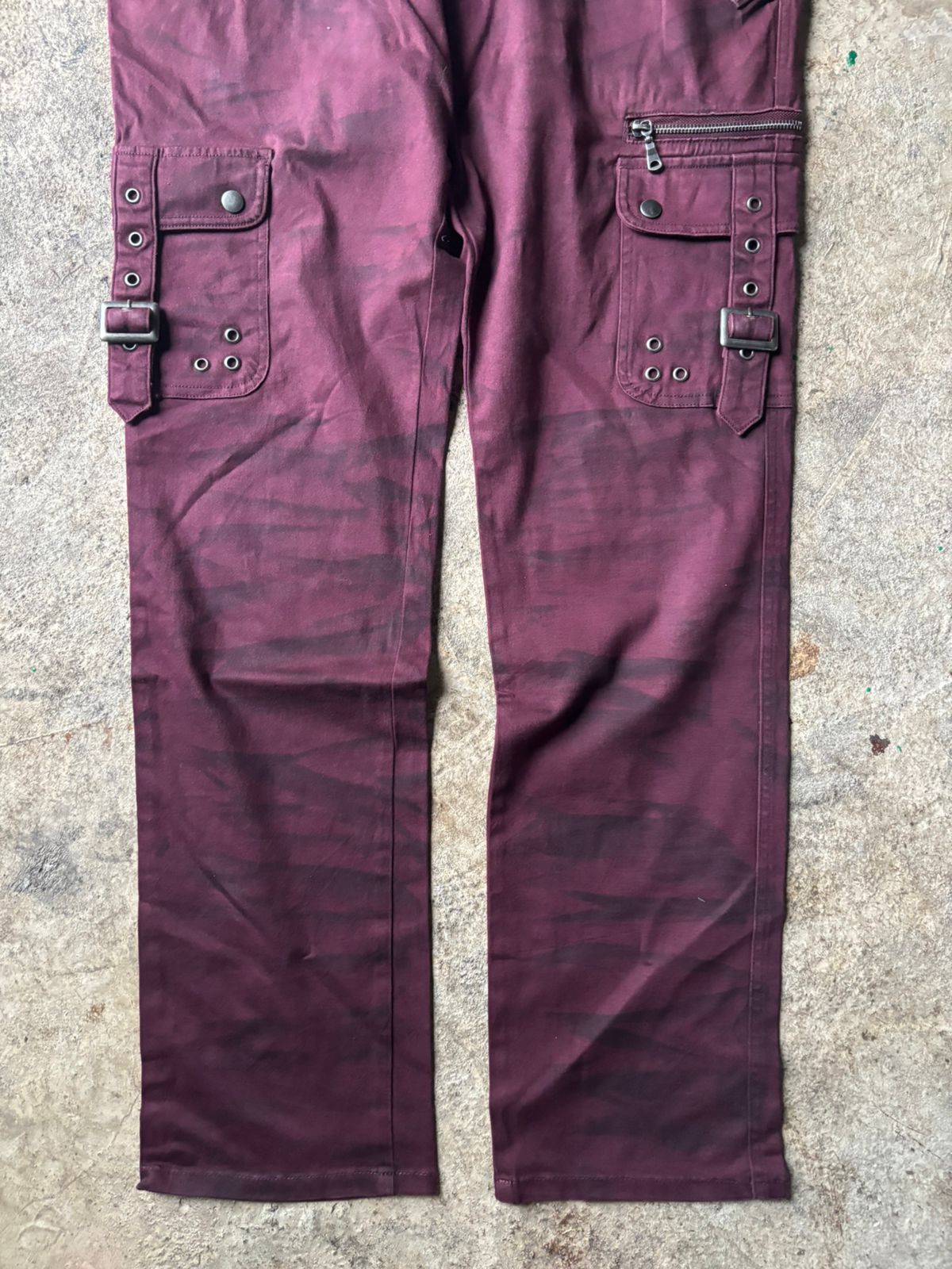 Japanese Brand 2000s Semantic Design Japan Red Wine Washed Cargo Pants Size US 37 - 12 Thumbnail