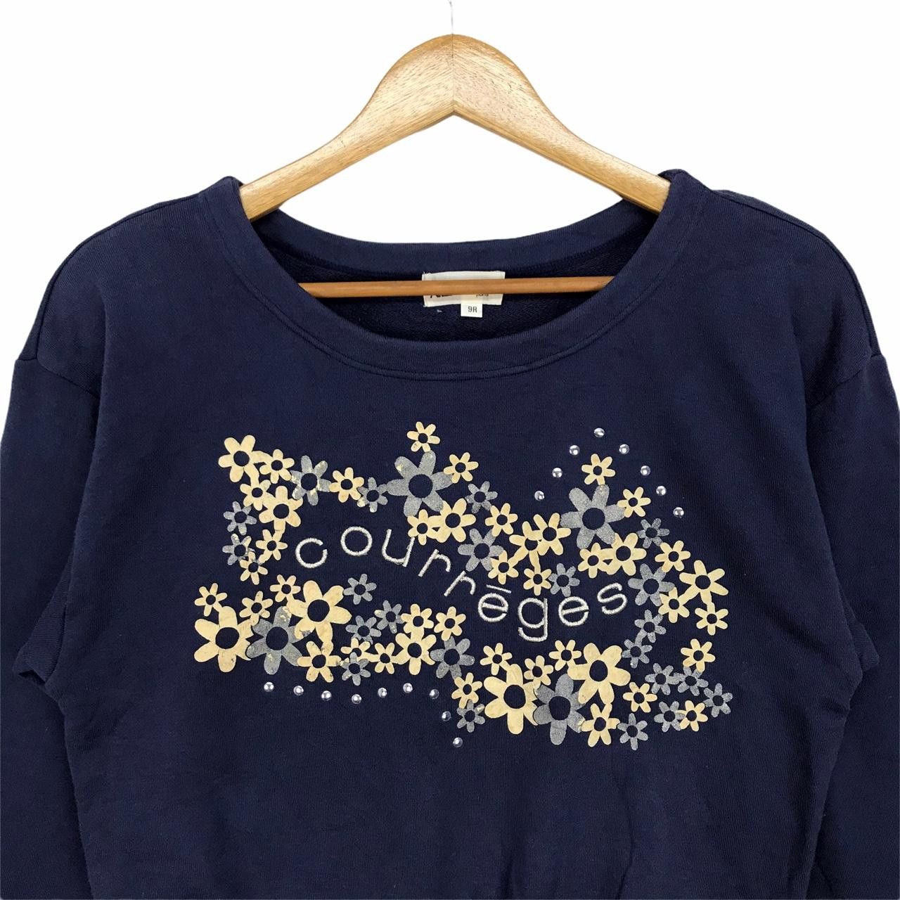 Courreges Vintage COURREGES Cropped Top Spell Out Flower Navy Blue Size S / US 4 / IT 40 - 2 Thumbnail
