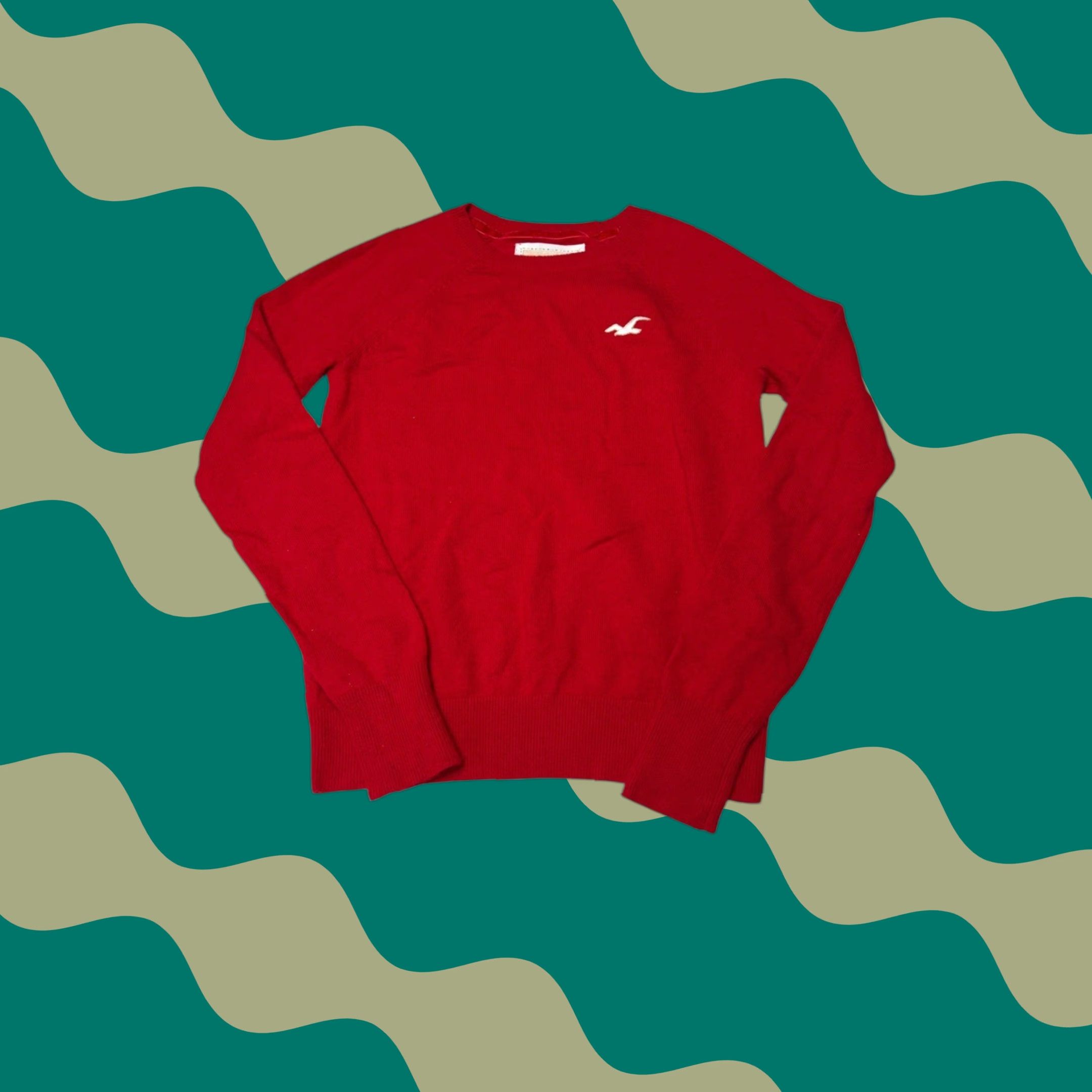 VINTAGE Hollister Crewneck Sweater Womens XS Raglan Logo Embroidered Red Knit Pullover Casual Fall Winter Spring - 80% Cashmere Blend