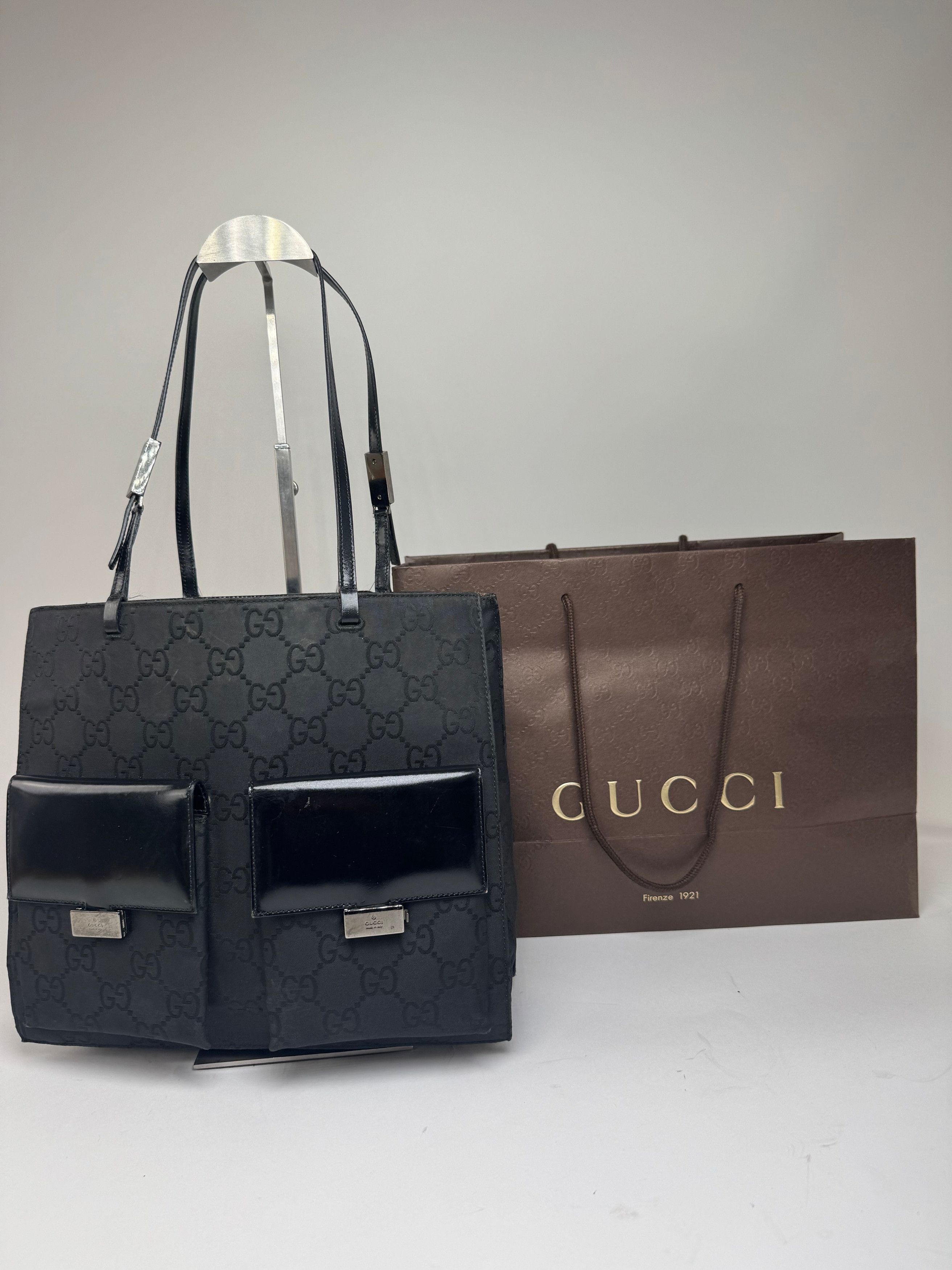 Gucci Vintage Monogram Leather Canvas Handbag Black Size ONE SIZE - 1 Thumbnail