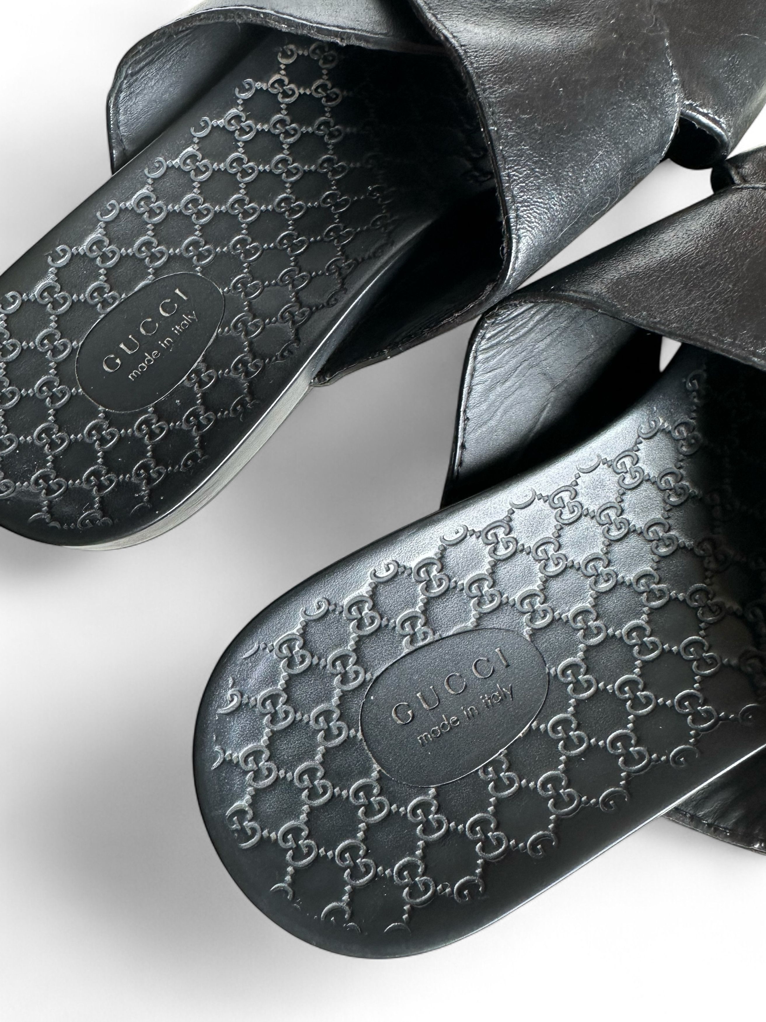 Gucci Gucci GG Pattern Black Leather Mules Sandals IT38 Size US 8 / IT 38 - 7 Thumbnail
