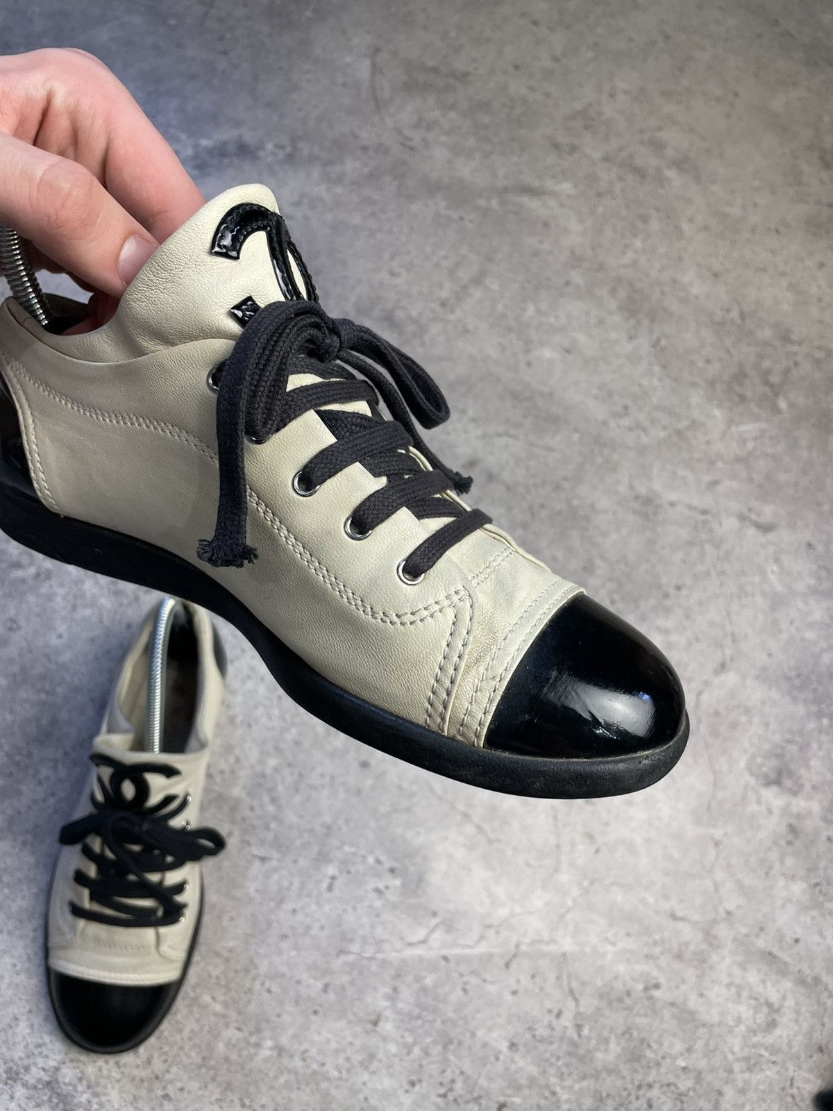 Chanel Chanel White Beige High Top Sneakers Size US 7 / IT 37 - 12 Thumbnail