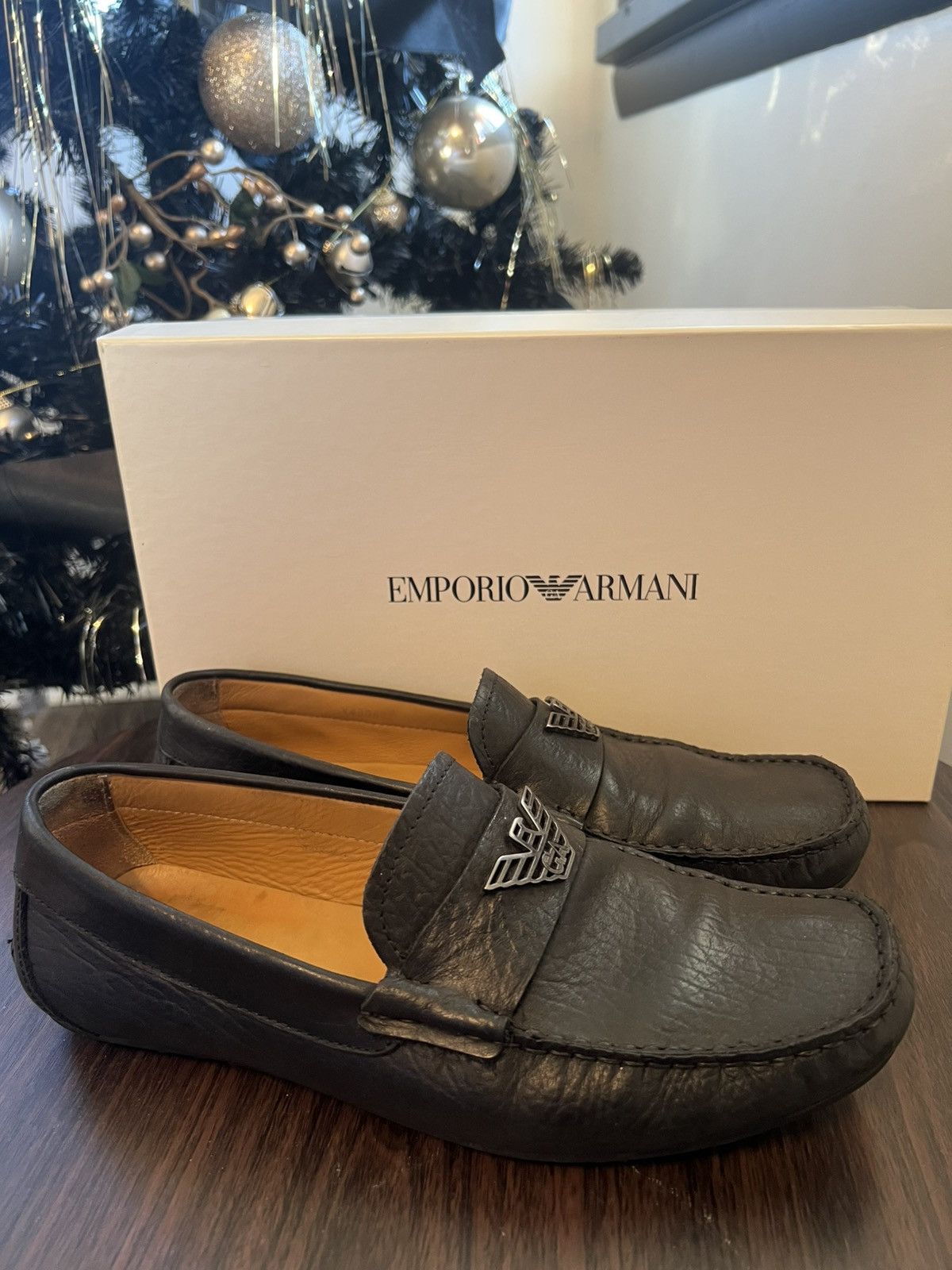 Emporio Armani Black men’s leather loafers Size US 8 / EU 41 - 1 Thumbnail
