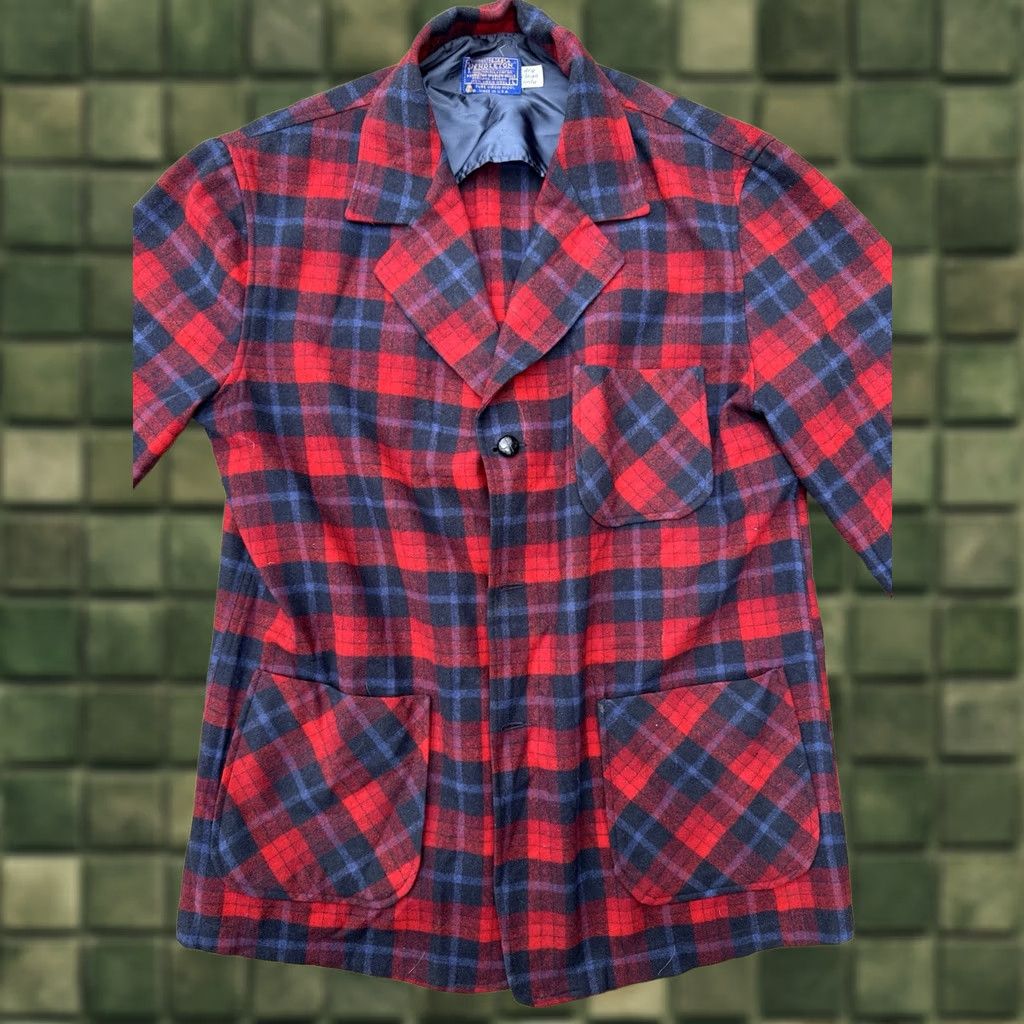 Pendleton VINTAGE Pendleton USA Jacket Wool Plaid Red Black Tartan Large 60s 70s Mens Size US L / EU 52-54 / 3 - 1 Thumbnail