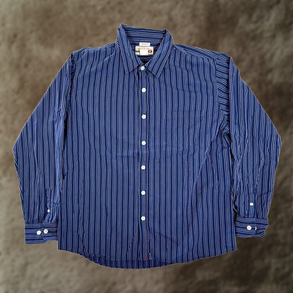 BKE BKE Long Sleeve Button Front Shirt Mens XL Blue Striped Contour Fit Size US XL / EU 56 / 4 - 1 Thumbnail