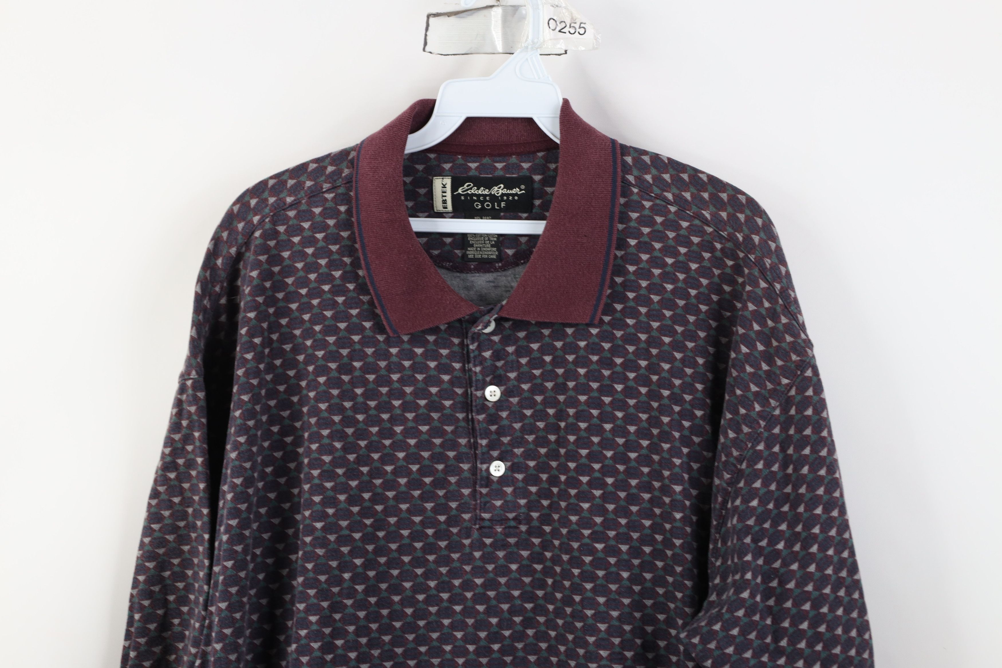 Eddie Bauer Vintage 90s Eddie Bauer Geometric Collared Golf Polo Shirt Size US L / EU 52-54 / 3 - 2 Thumbnail