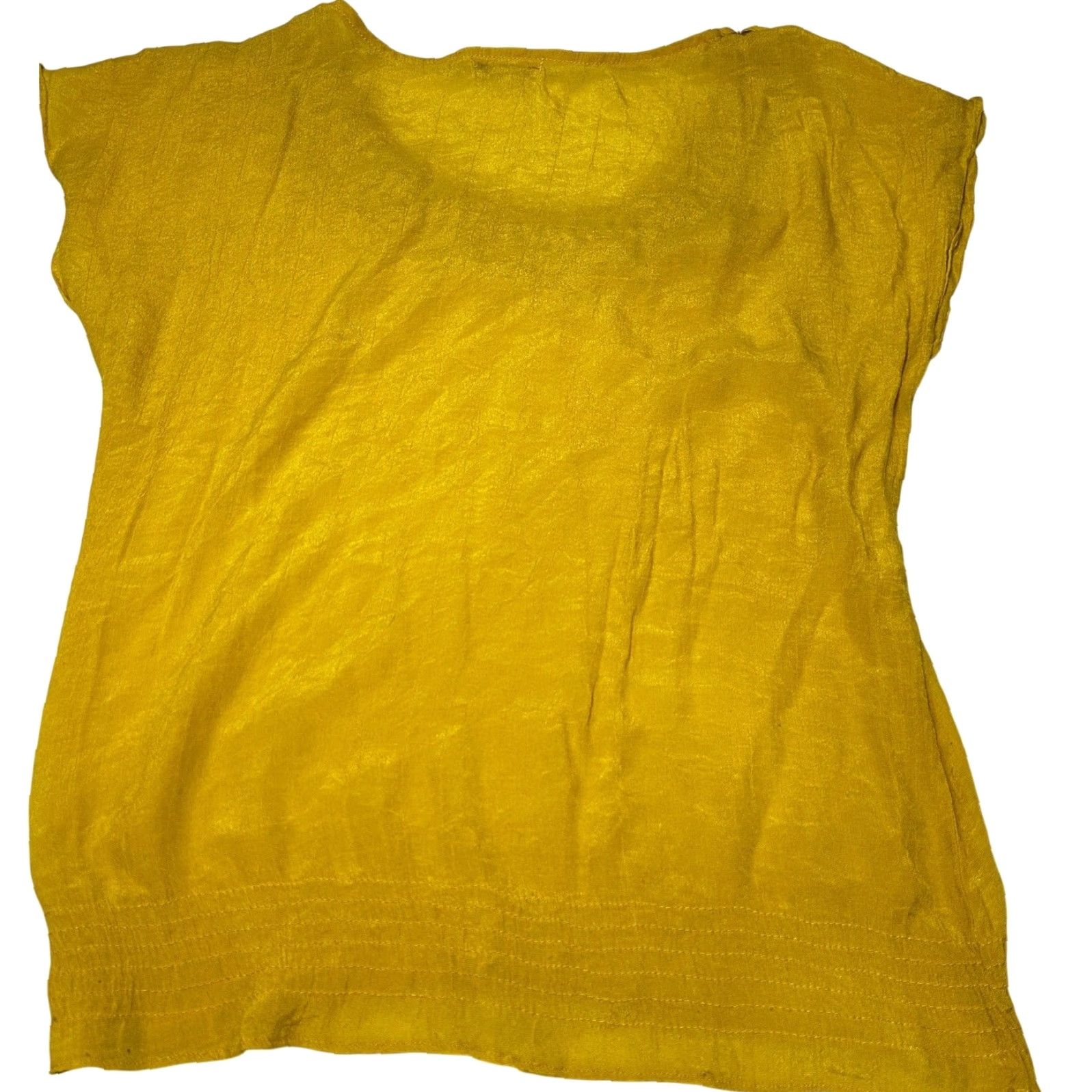 Vintage XXI Blouse Womens Size M Yellow Round Neck Short Sleeve Lightweight Boho Shirt SNAGS Size M / US 6-8 / IT 42-44 - 3 Thumbnail