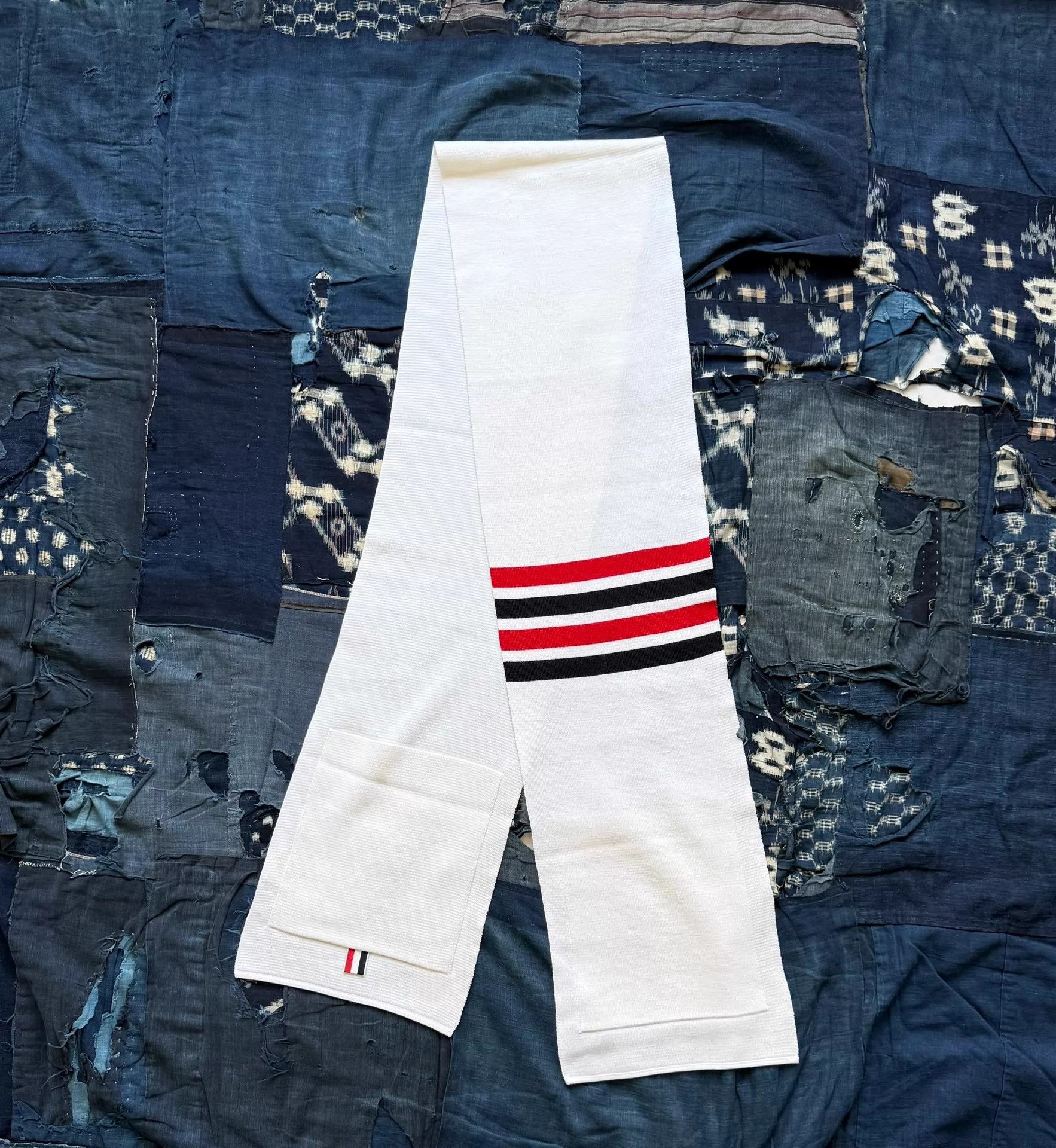 Thom Browne Thom Browne 4-Bar Ribbed Merino Wool Scarf White Size ONE SIZE - 2 Thumbnail