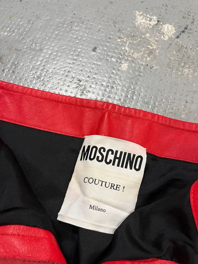 Moschino 2010s Moschino Couture Red Leather Contrast Stripe Skirt Size 27" / US 4 / IT 40 - 9 Thumbnail