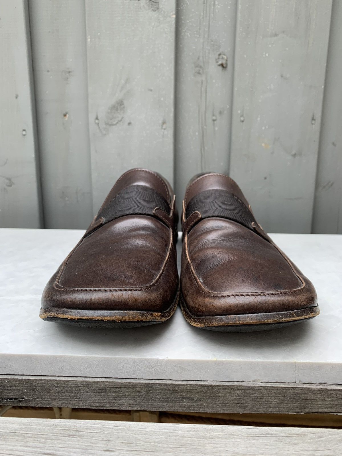 Vintage Prada Loafers Square Toe Leather 90s Mens 10 Slip