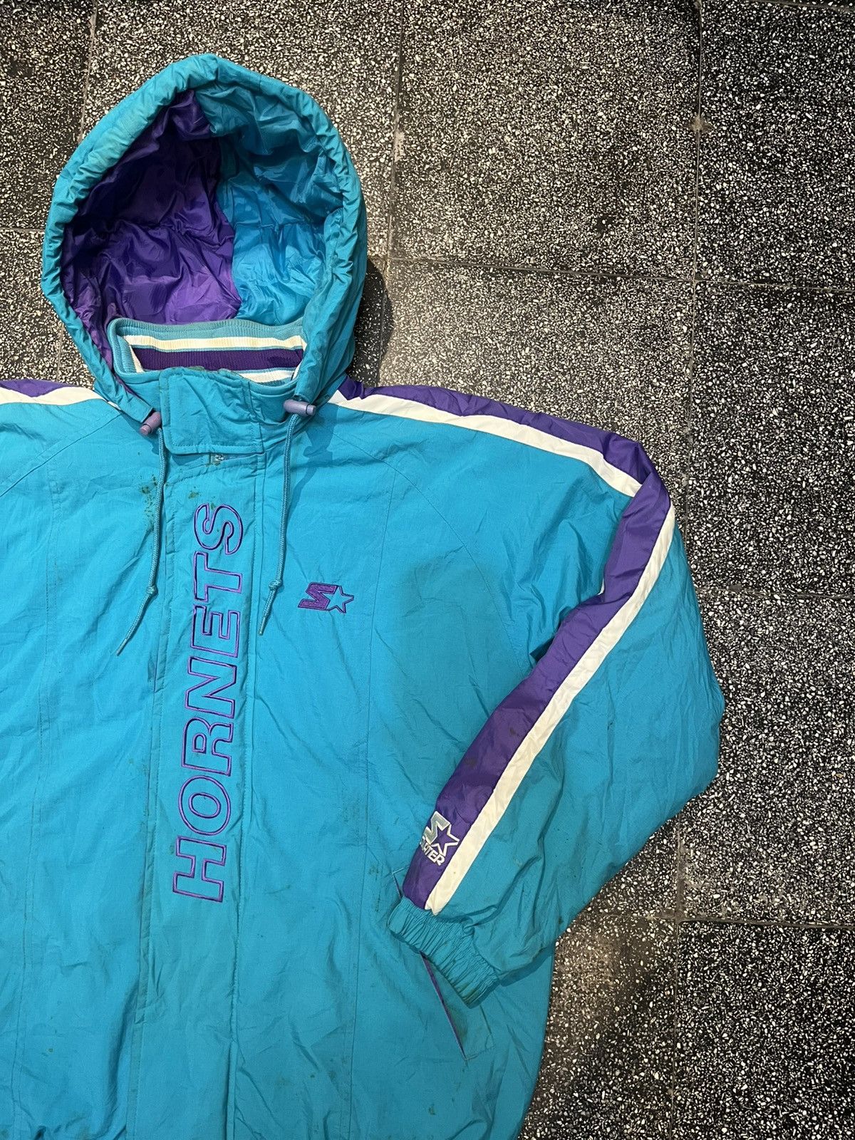 Vintage 90s Charlotte Hornets Starter Puffer Down Jacket Hood! Size US L / EU 52-54 / 3 - 8 Thumbnail
