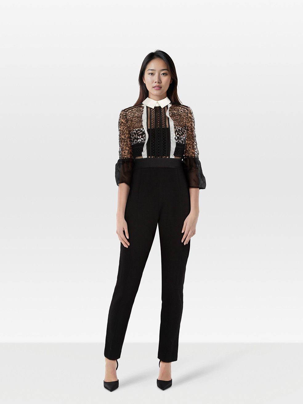 Self-Portrait Black Floral Lace Top Jumpsuit Size 27" / US 4 / IT 40 - 1 Thumbnail