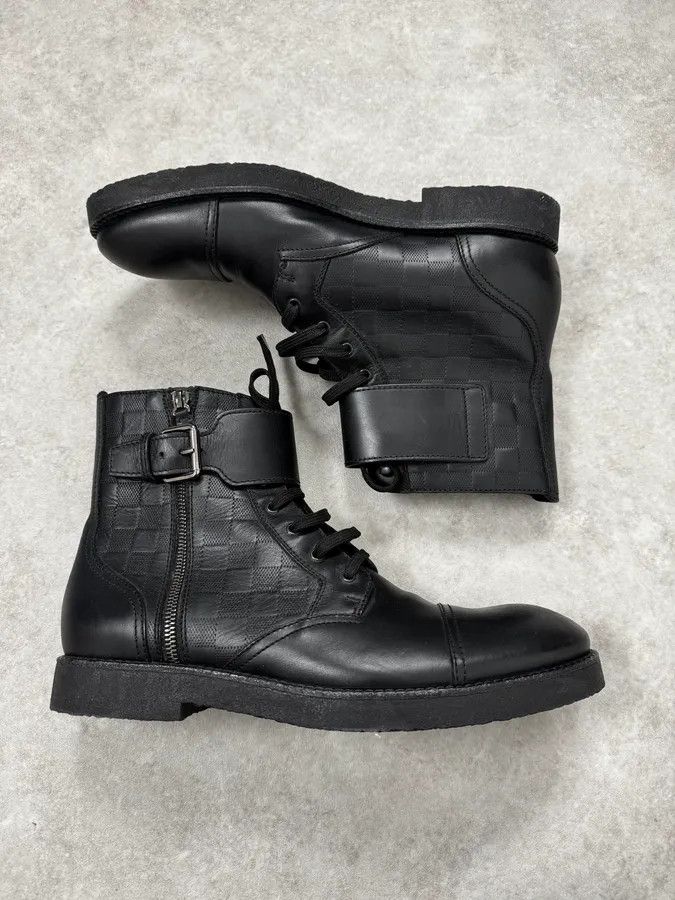 Louis Vuitton Louis Vuitton Black Leather Damier Clash Combat Boots Size US 10 / EU 43 - 2 Thumbnail