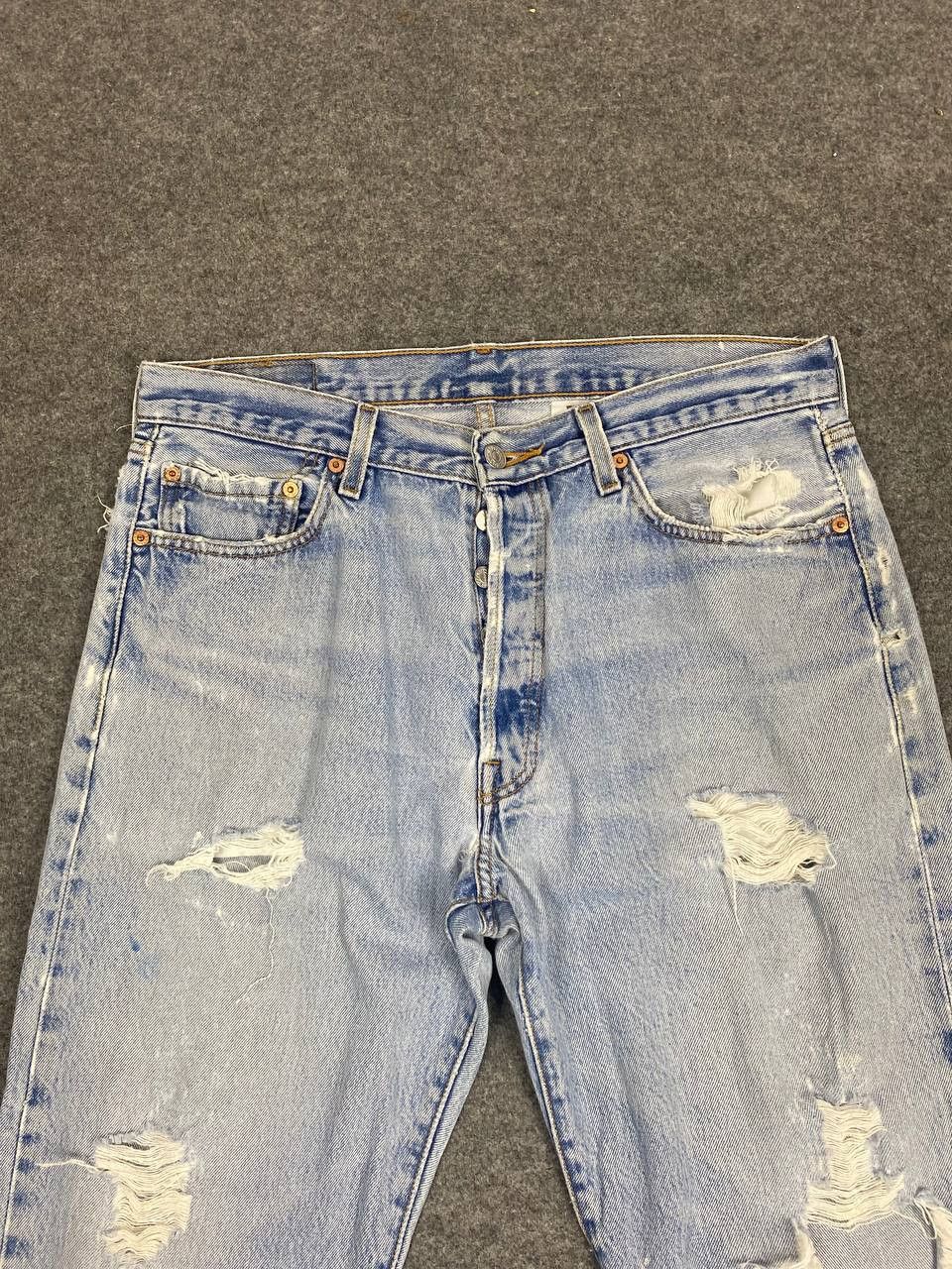 Levi's vintage levis 501 distressed denim nice design Size US 35 - 10 Thumbnail