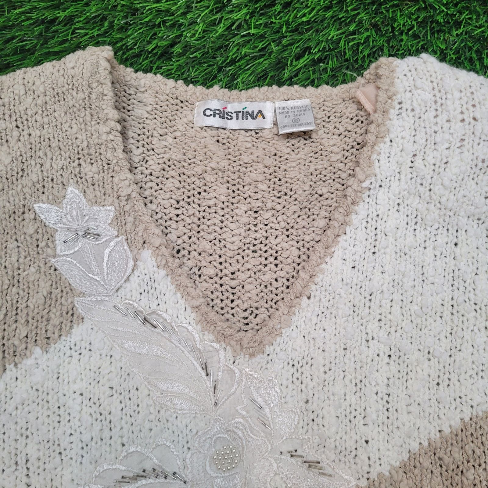 Vintage VTG 80s Cristina Embellished Grandma Sweater S Puff Sleeve Size S / US 4 / IT 40 - 2 Thumbnail