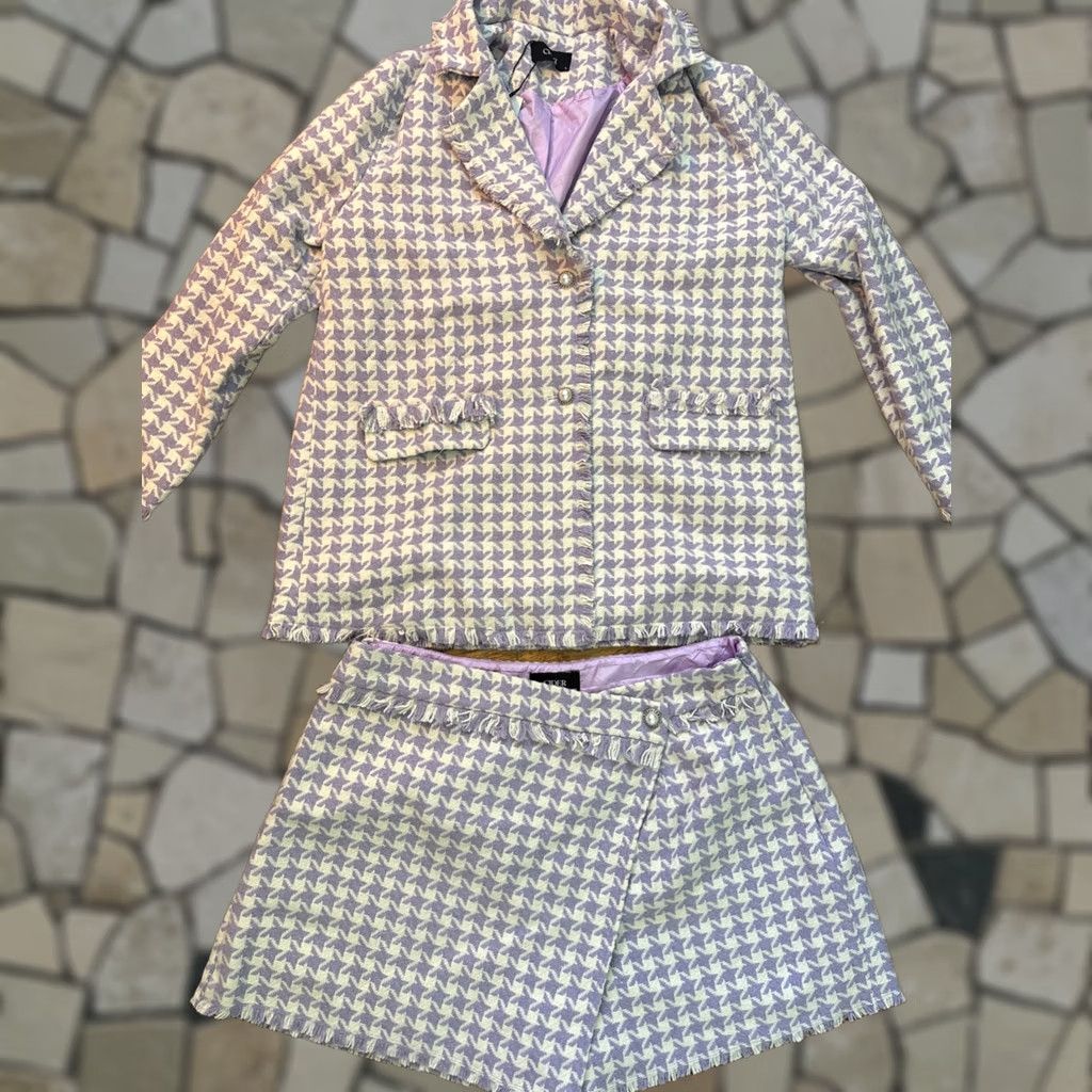 Cider CIDER Jacket Short Purple Houndstooth Tweed XL Women Suit Set Short Jacket C11 Size 40" / US 18 - 1 Thumbnail