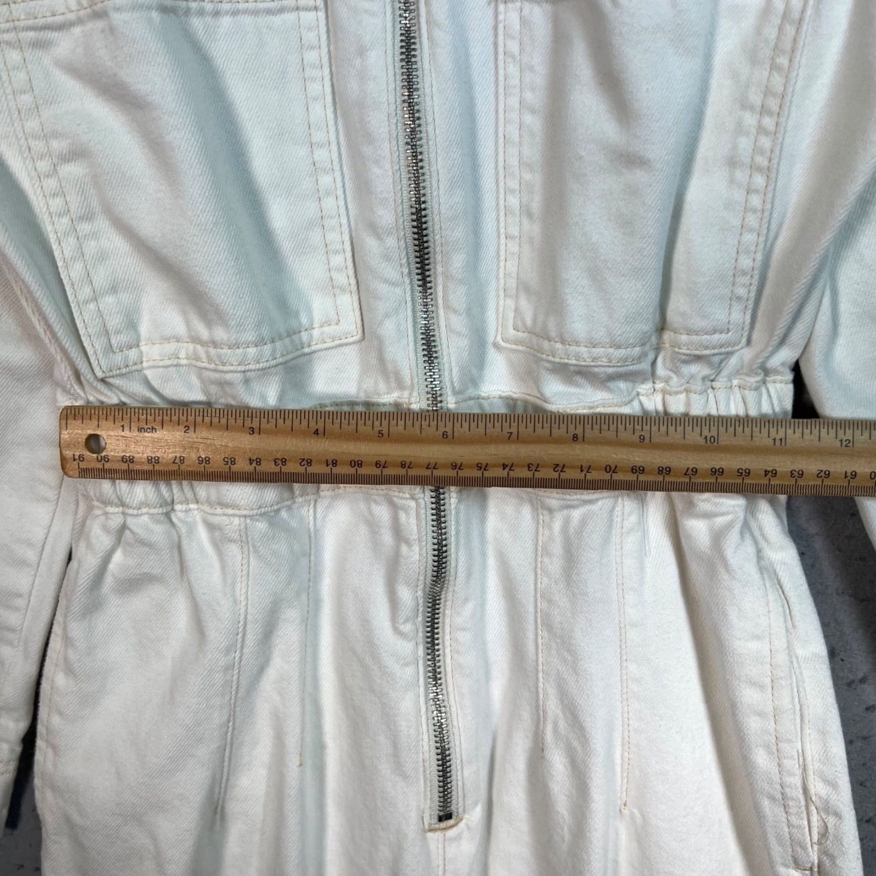 Mango Mango Jumpsuit Denim White 100% Cotton Elastic Waist Womens XS Regular Mature Size 26" / US 2 / IT 38 - 7 Thumbnail