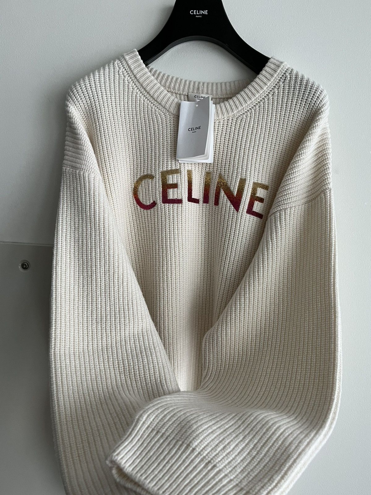 Celine × Hedi Slimane Celine by Hedi Slimane Runway Logo Wool Sweater Brand New Size US XXL / EU 58 / 5 - 1 Thumbnail