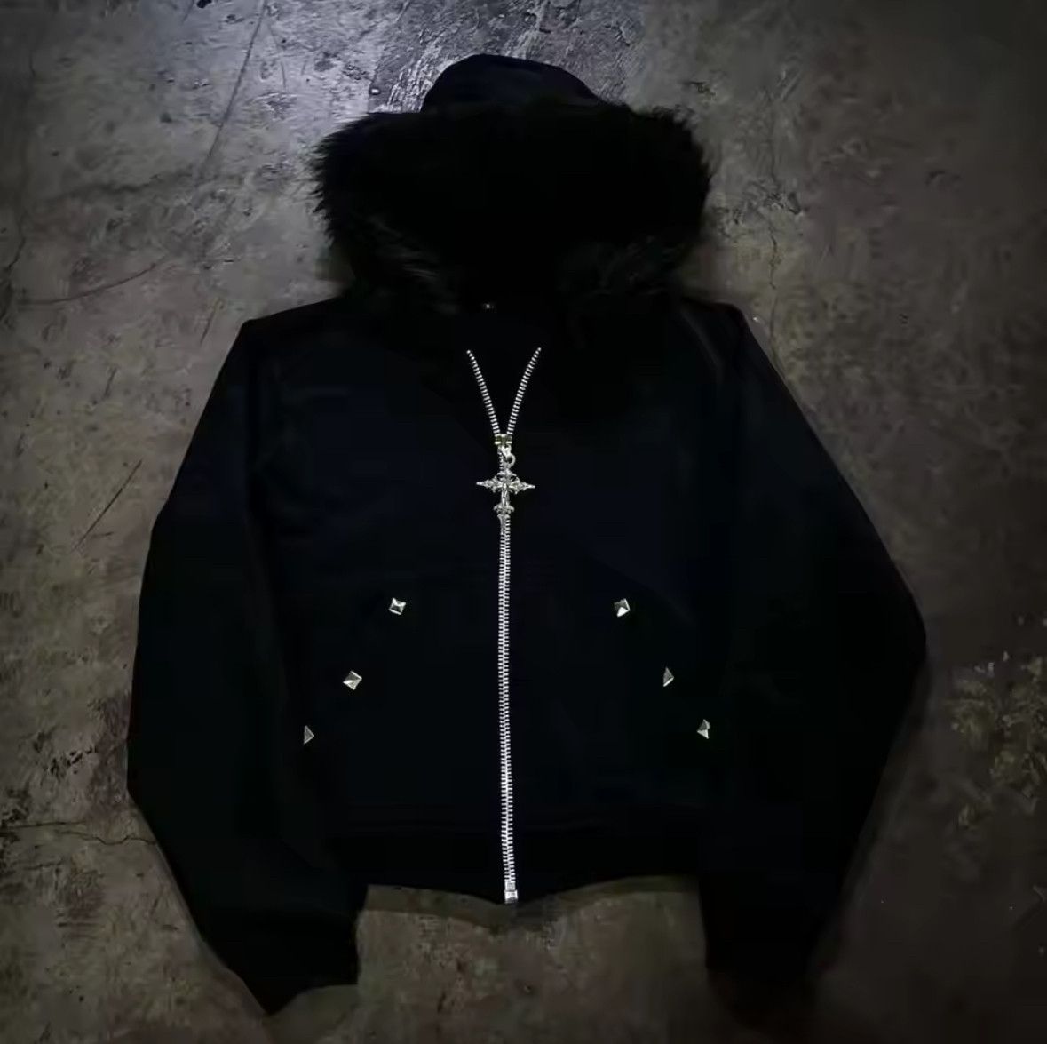 Other Fashion Punk Goth Grunge Dark Cross Fur Hat Graphic Hoodies Size US XL / EU 56 / 4 - 1 Thumbnail