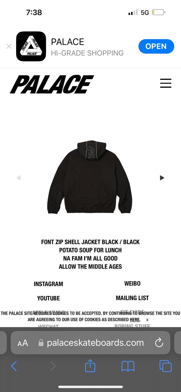 Palace Palace Font Zip Shell Jacket RARE! Size US L / EU 52-54 / 3 - 4 Thumbnail