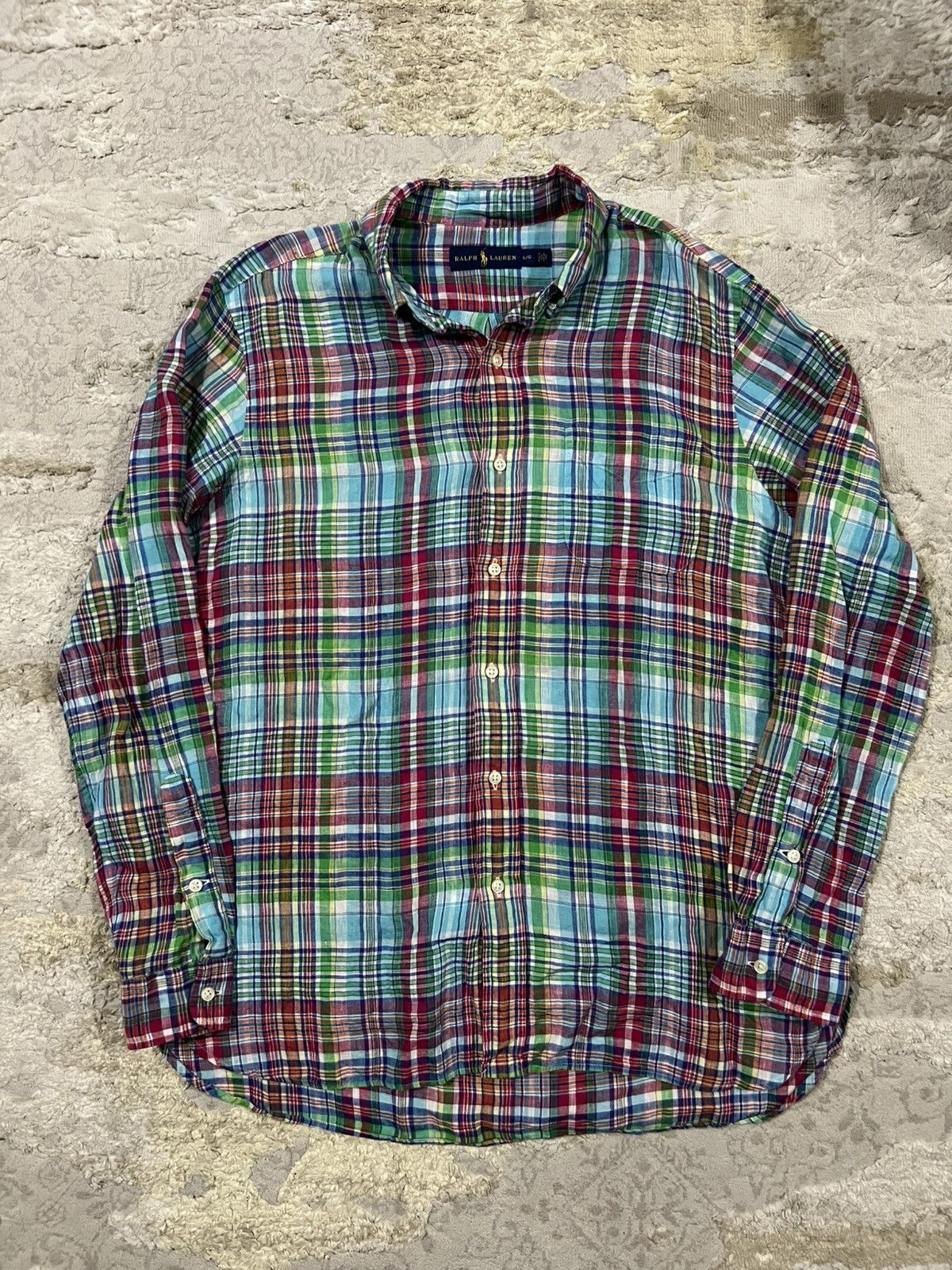 RRL Ralph Lauren Polo Ralph Lauren Madras Plaid Linen Long Sleeve Oxford Shir Size US L / EU 52-54 / 3 - 2 Thumbnail