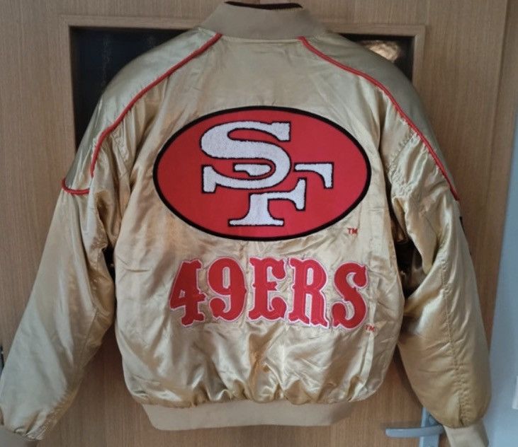 image of Archival Clothing x Starter San Francisco 49Ers Varsity 80’S Campri Satin Bomber Jacket in Gold (Si