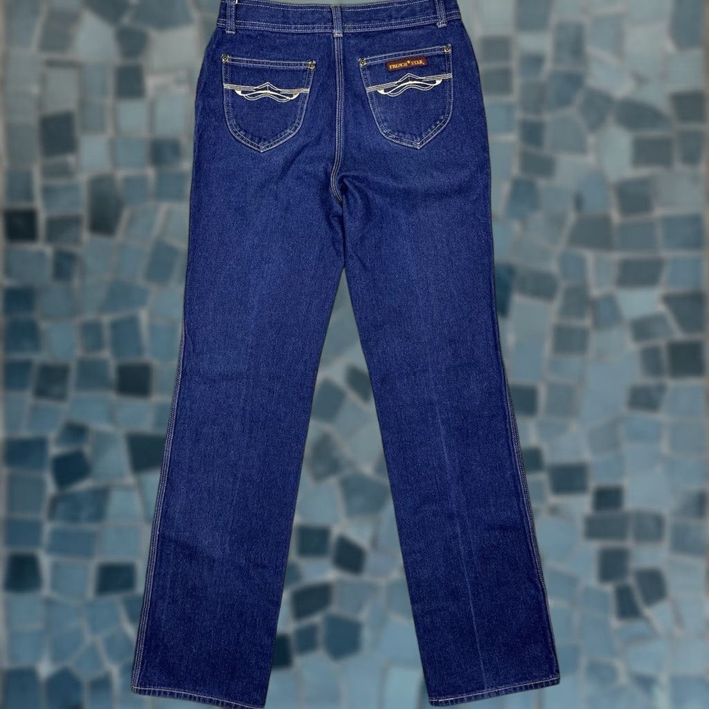 Vintage VINTAGE French Star Jeans Unisex 30x34 Bootcut Bellbottom Flare 70s 80s Darkwash Blue Denim Jeans Mens Womens Size US 30 / EU 46 - 1 Thumbnail