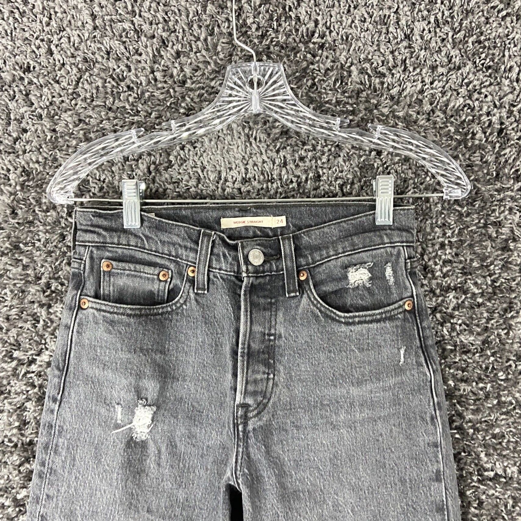 Levi's Levi's Women's Distressed Jeans Black Wedgie Straight 24 Extra Large XL Size 42" / US 20 - 7 Thumbnail