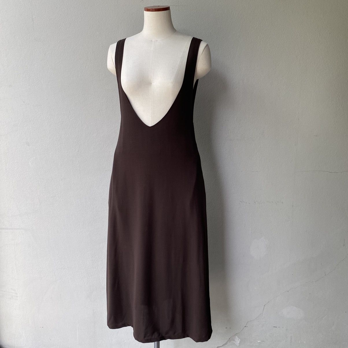 Y's Y’s Brown Deep V-Neck Sleeveless Midi Dress Size M / US 6-8 / IT 42-44 - 5 Thumbnail