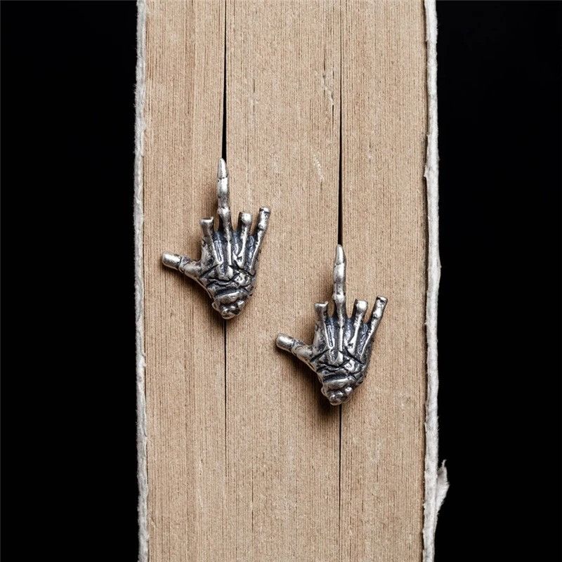 Jewelry Middle Finger Stud Earrings 925 Sterling Silver Ear Gift Size ONE SIZE - 3 Thumbnail