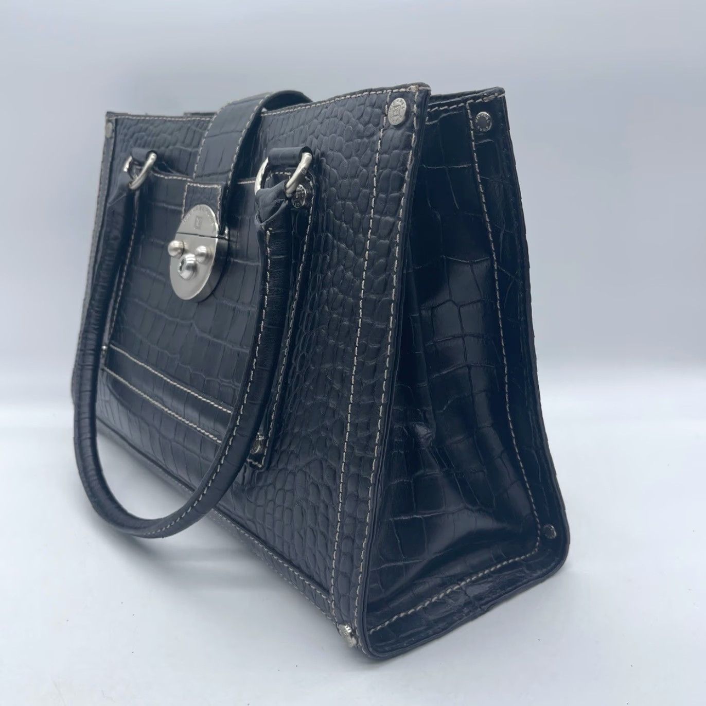 Michael Kors Michael Kors Tote Women Large Black Croc Embossed Studs Metal Turn Lock Handbag B-0806 Size ONE SIZE - 2 Thumbnail