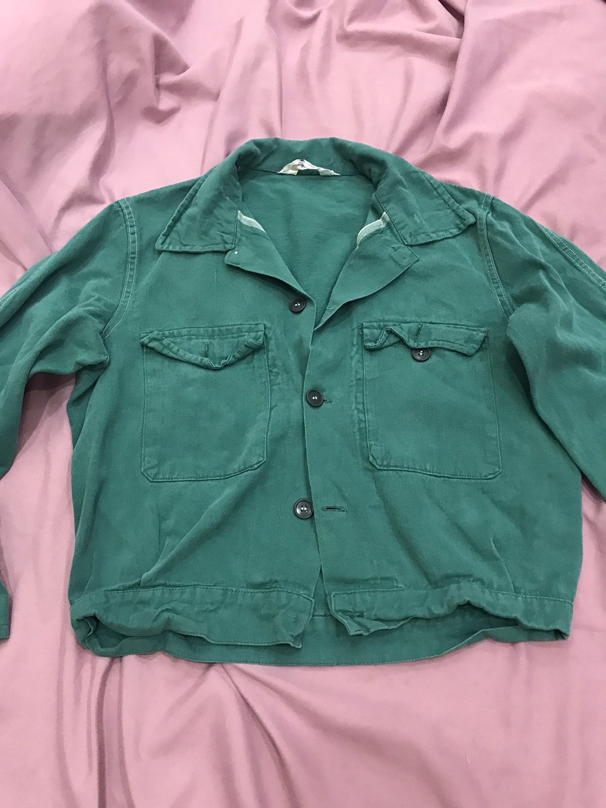 Self Edge SELVEDGE CROPPED CHORE JACKET, two huge pockets faded green Size US S / EU 44-46 / 1 - 5 Thumbnail