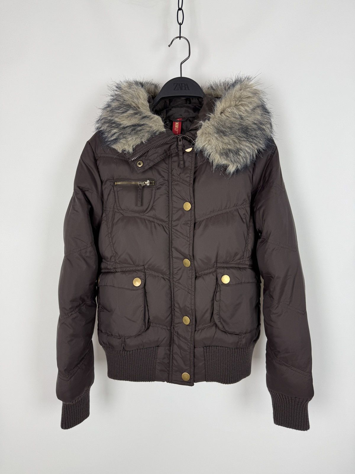Vintage Y2K Vintage Denimco Faux Fur Brown Cropped Puffer Jacket Size L / US 10 / IT 46 - 3 Thumbnail