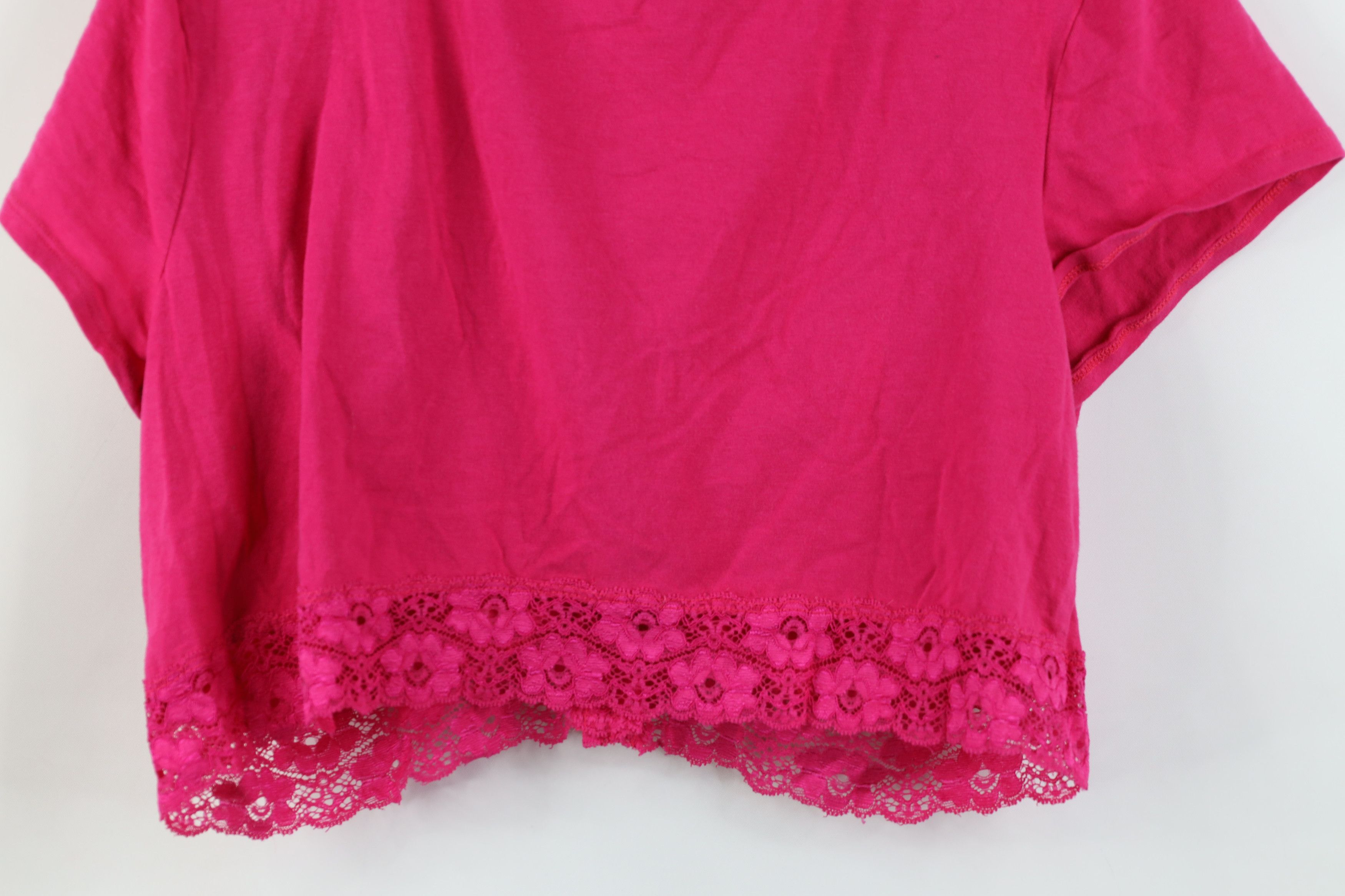 Vintage Vintage 90s Y2K Babydoll Lace Cropped Cardigan Shirt Pink Size XXL / US 16-18 / IT 52-54 - 15 Thumbnail